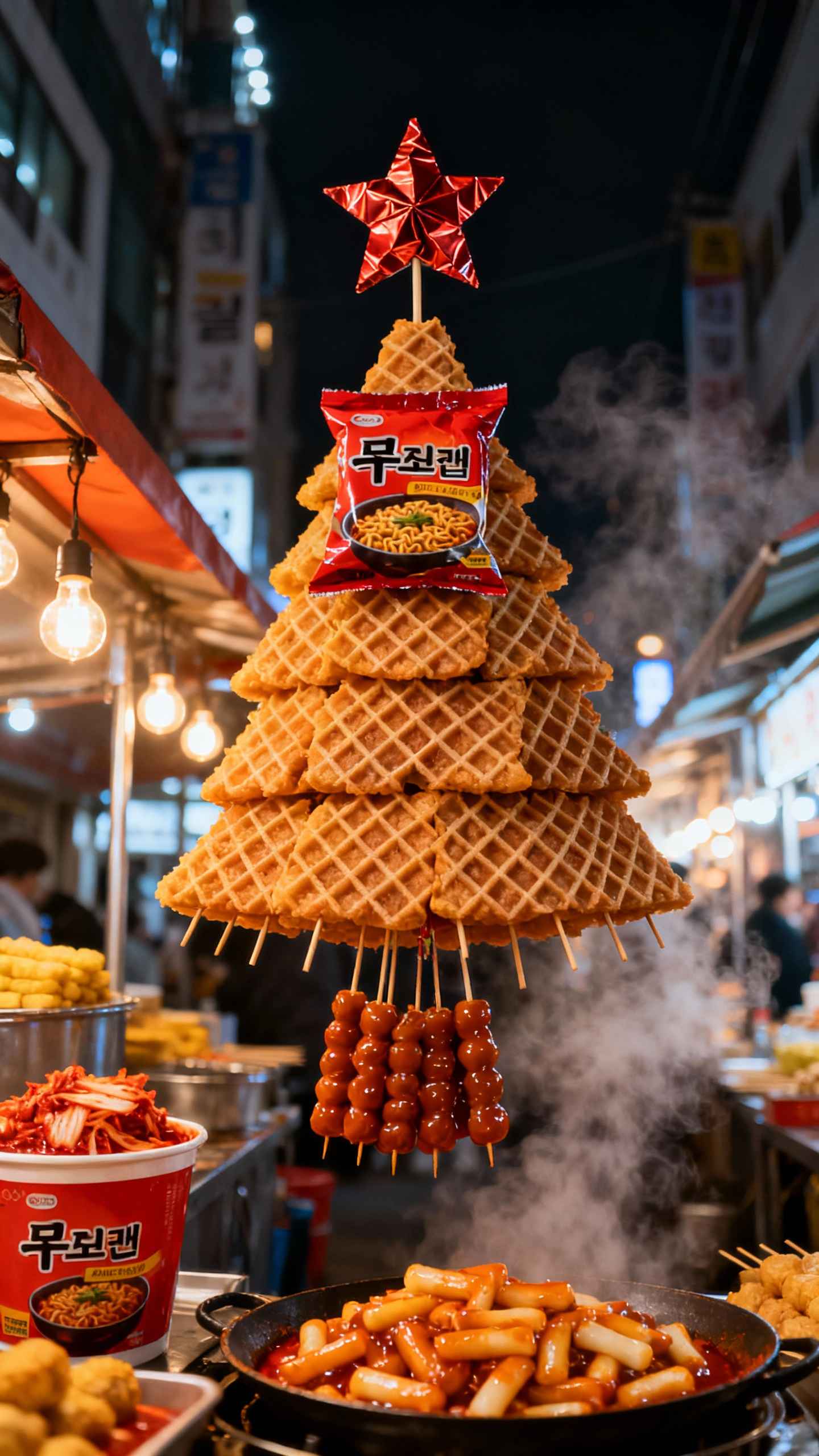 Koreanischer Street Food Weihnachtsbaum - 4K Wallpaper
