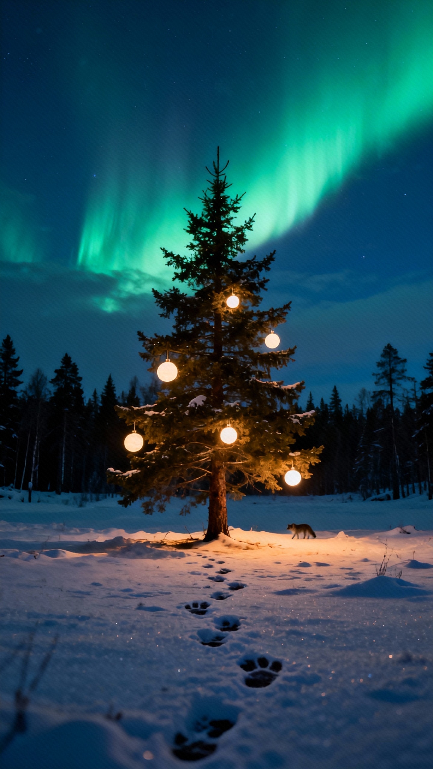 Sapin de Noël sous l'Aurore Boréale - 4K HD