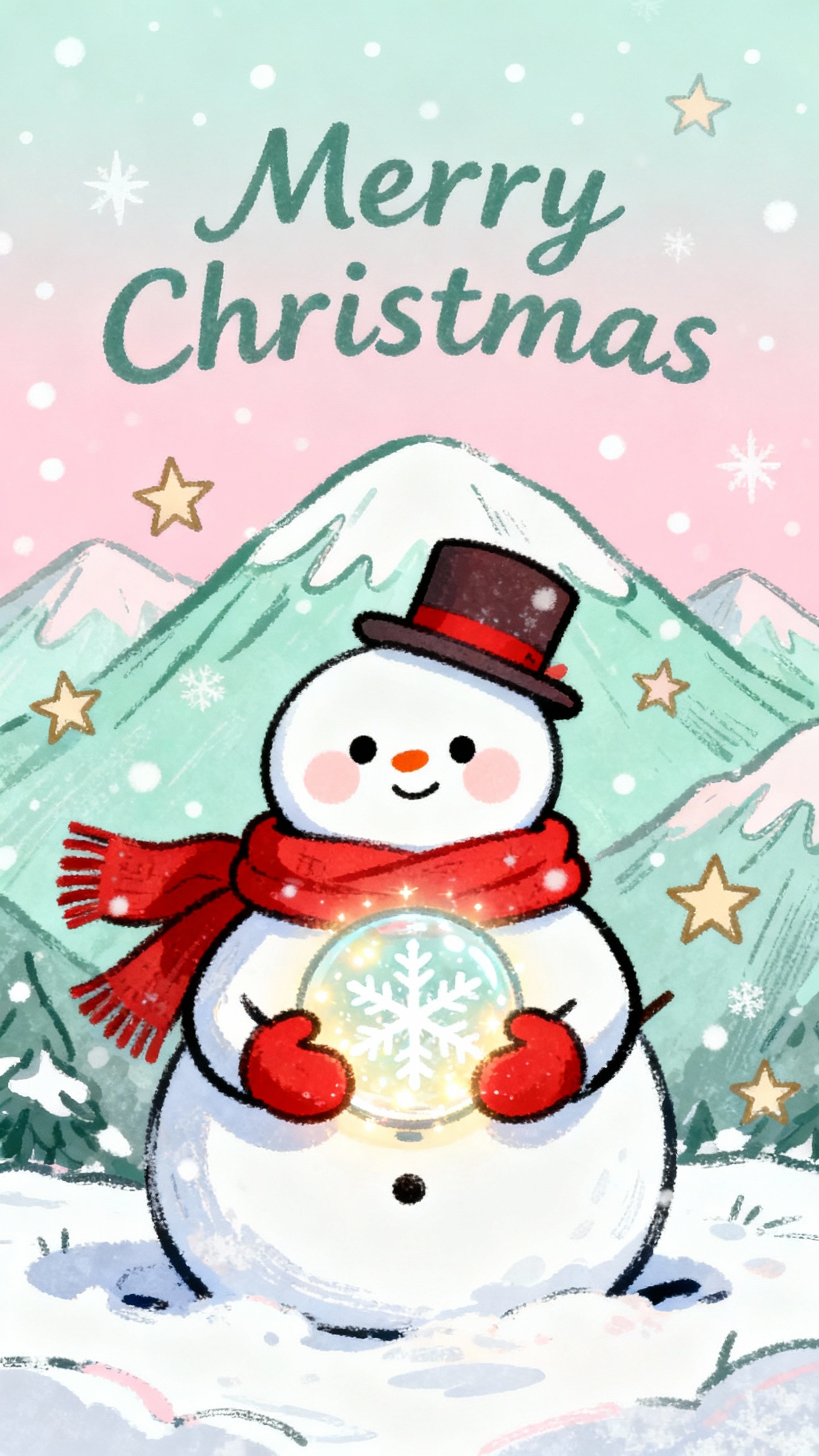 Weihnachten Schneemann Illustration - 4K Handy Wallpaper