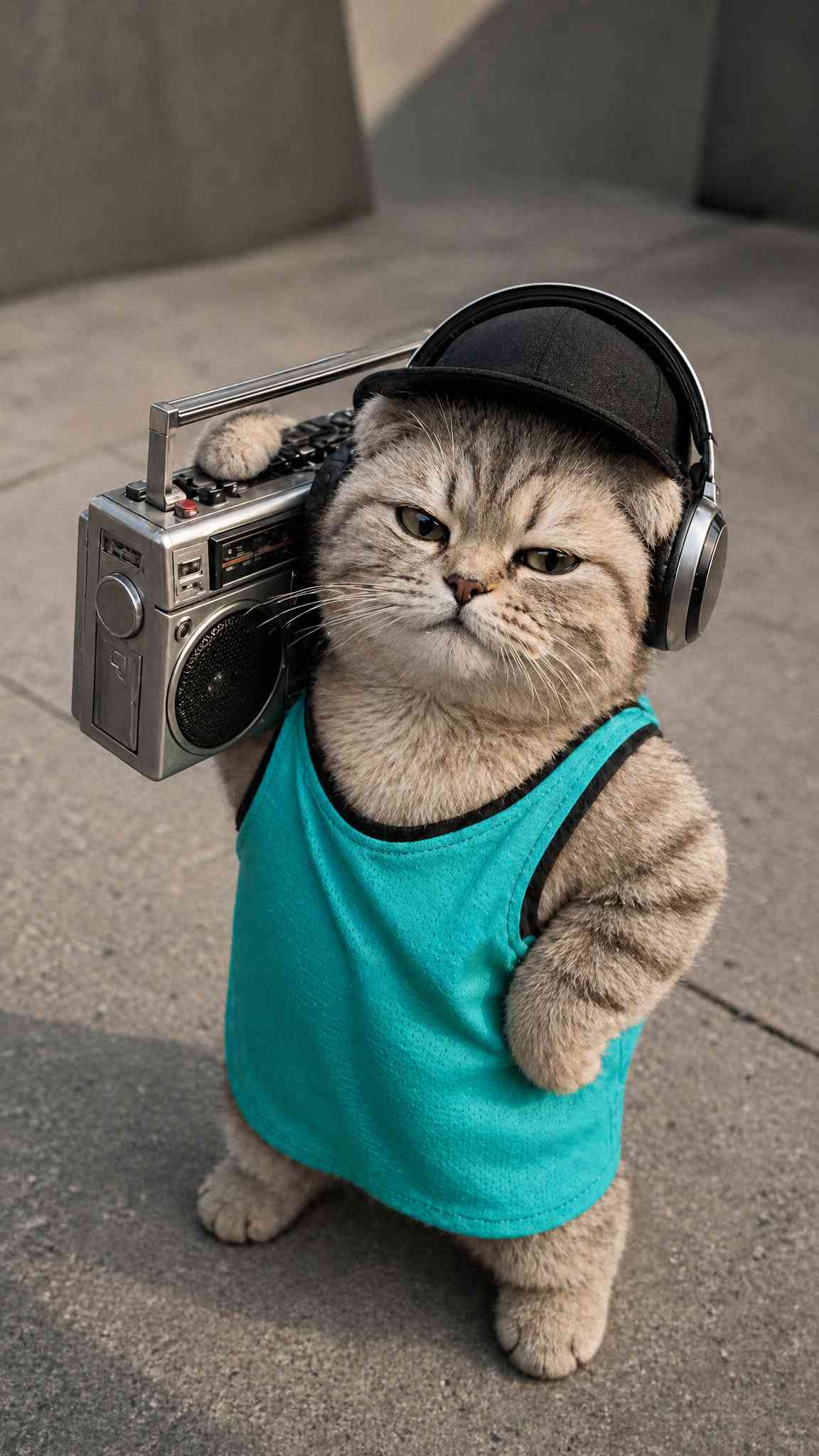 붐박스를 든 힙합 고양이 4K 배경화면