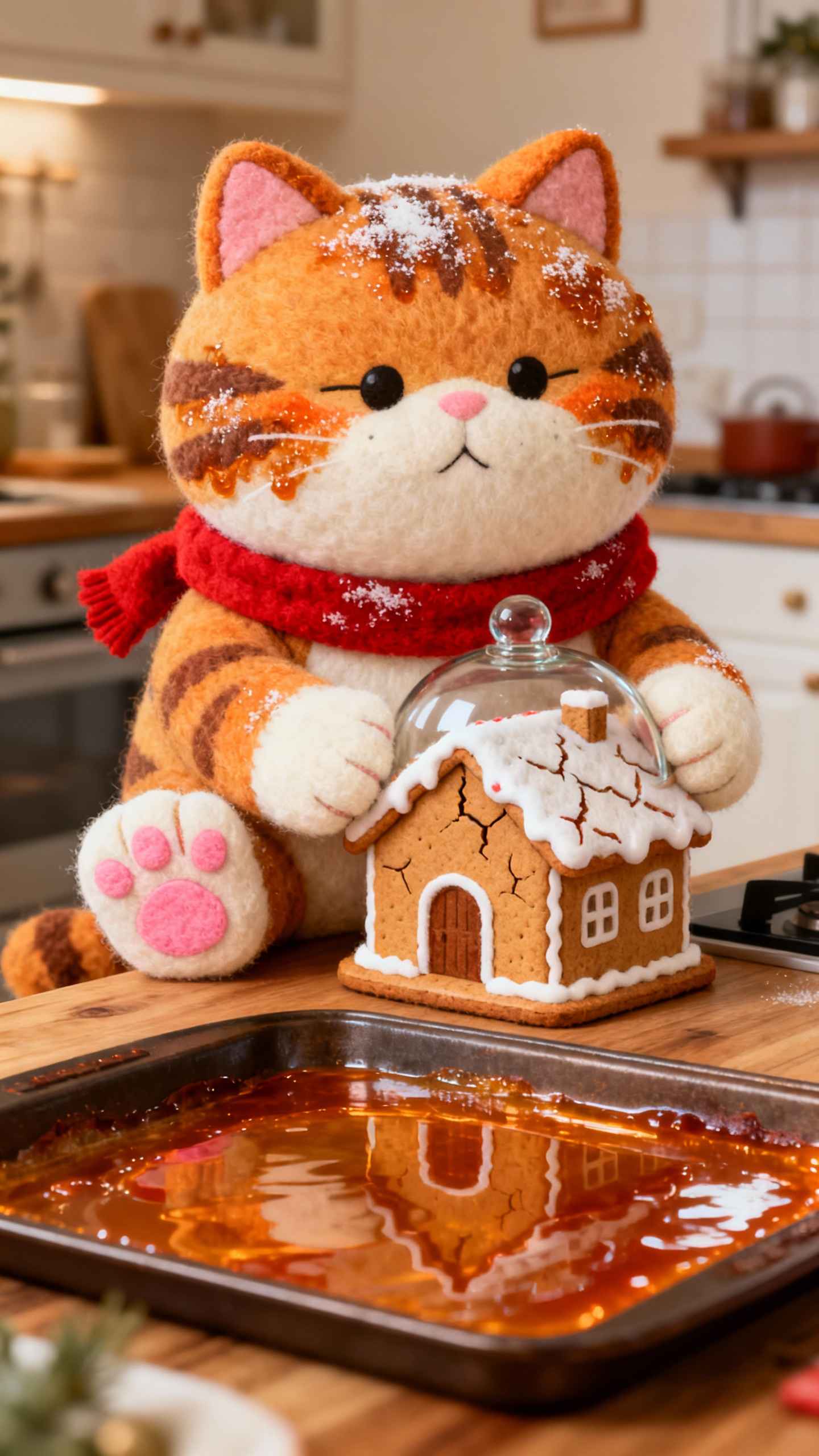 Chat Roux en Feutrine - Fond d'Écran 4K