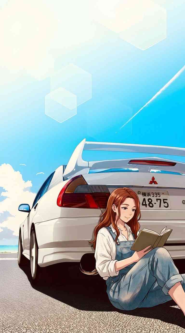 Fille Anime et Mitsubishi Evo - Arrière-plan 4K