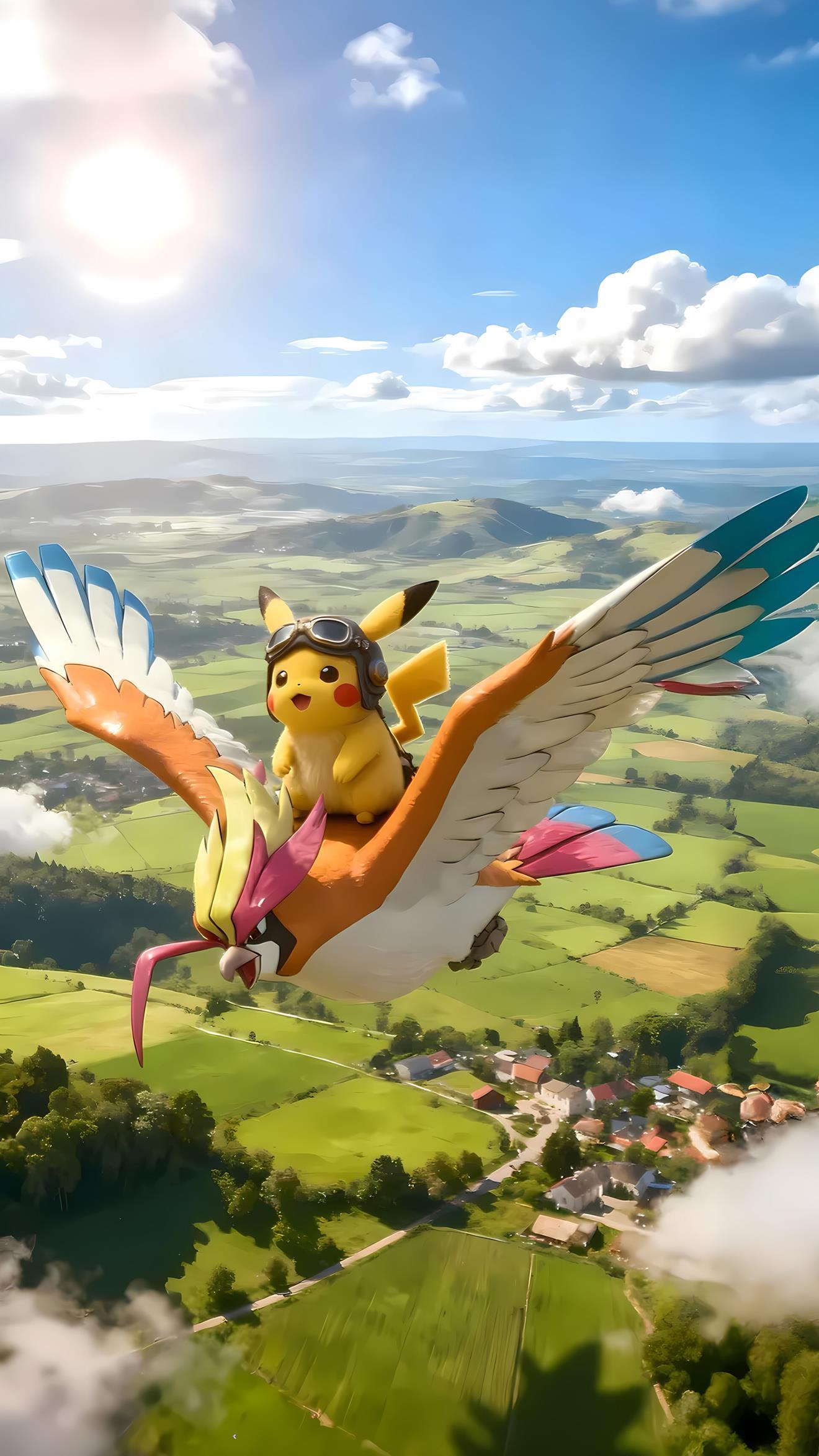 Pikachu & Tauboss Flug - 4K Hintergrundbilder