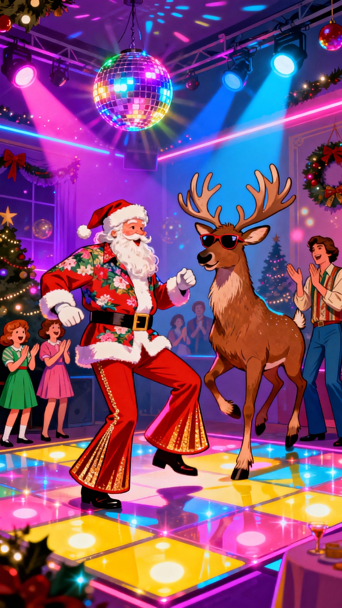Nikolaus & Rentier Disco - 4K Hintergrundbild
