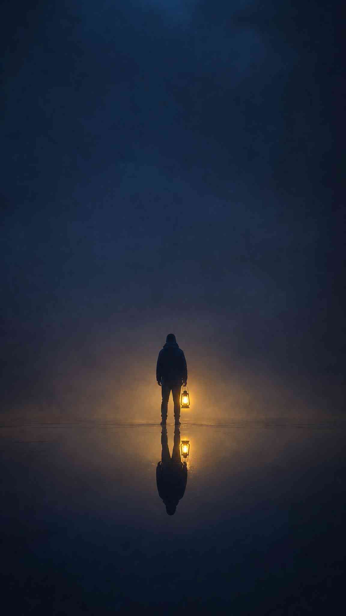 Lone Traveler with Lantern - 4K Phone Background