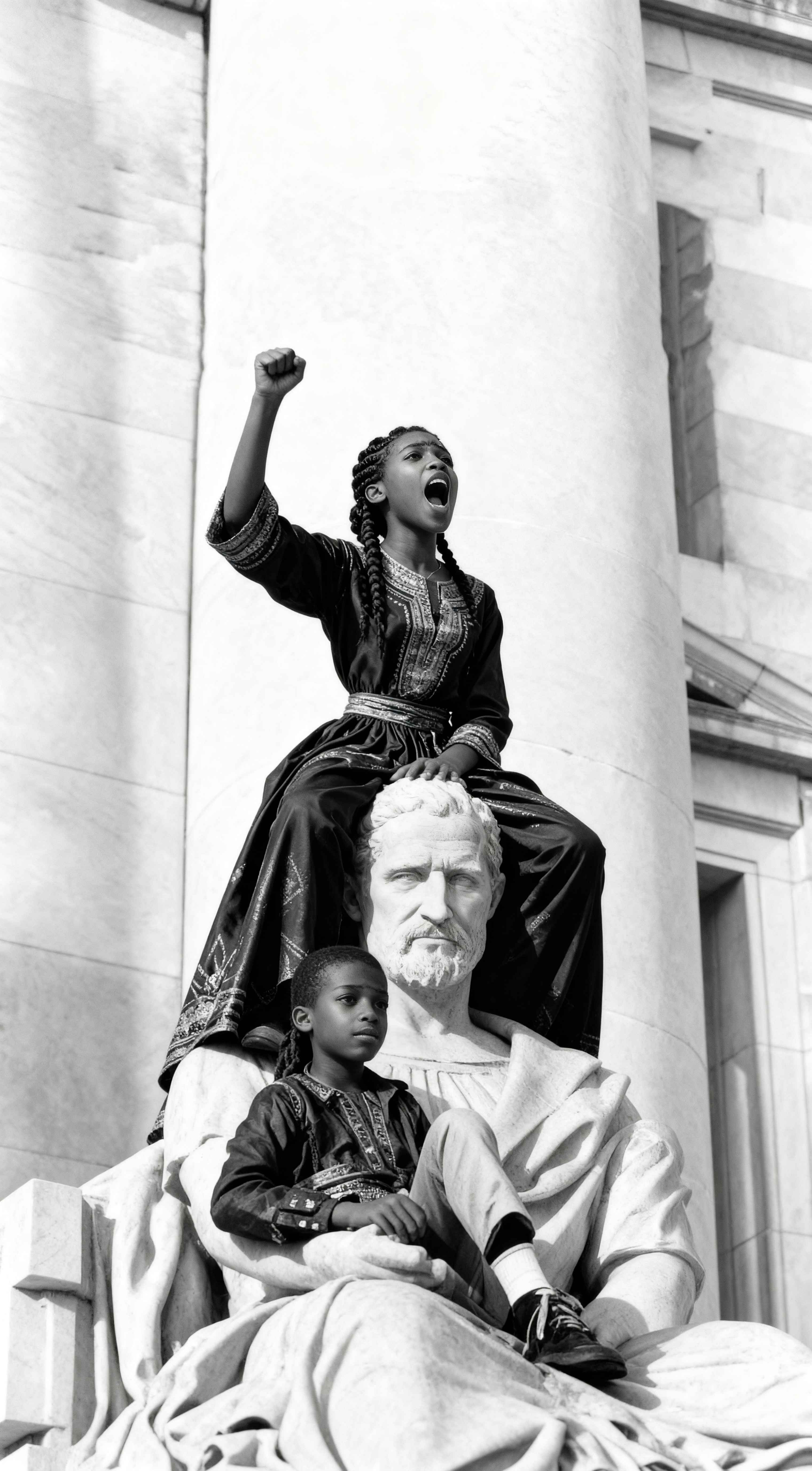 Girl & Classical Statue Protest - 4K Wallpapers