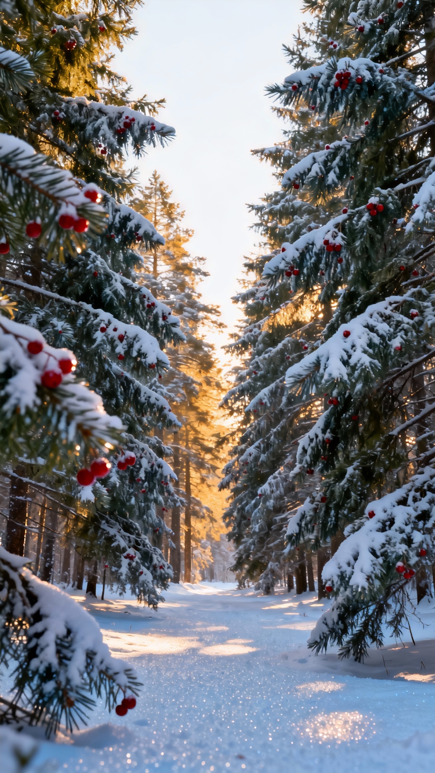 Verschneiter Waldweg - 4K Handy Wallpaper