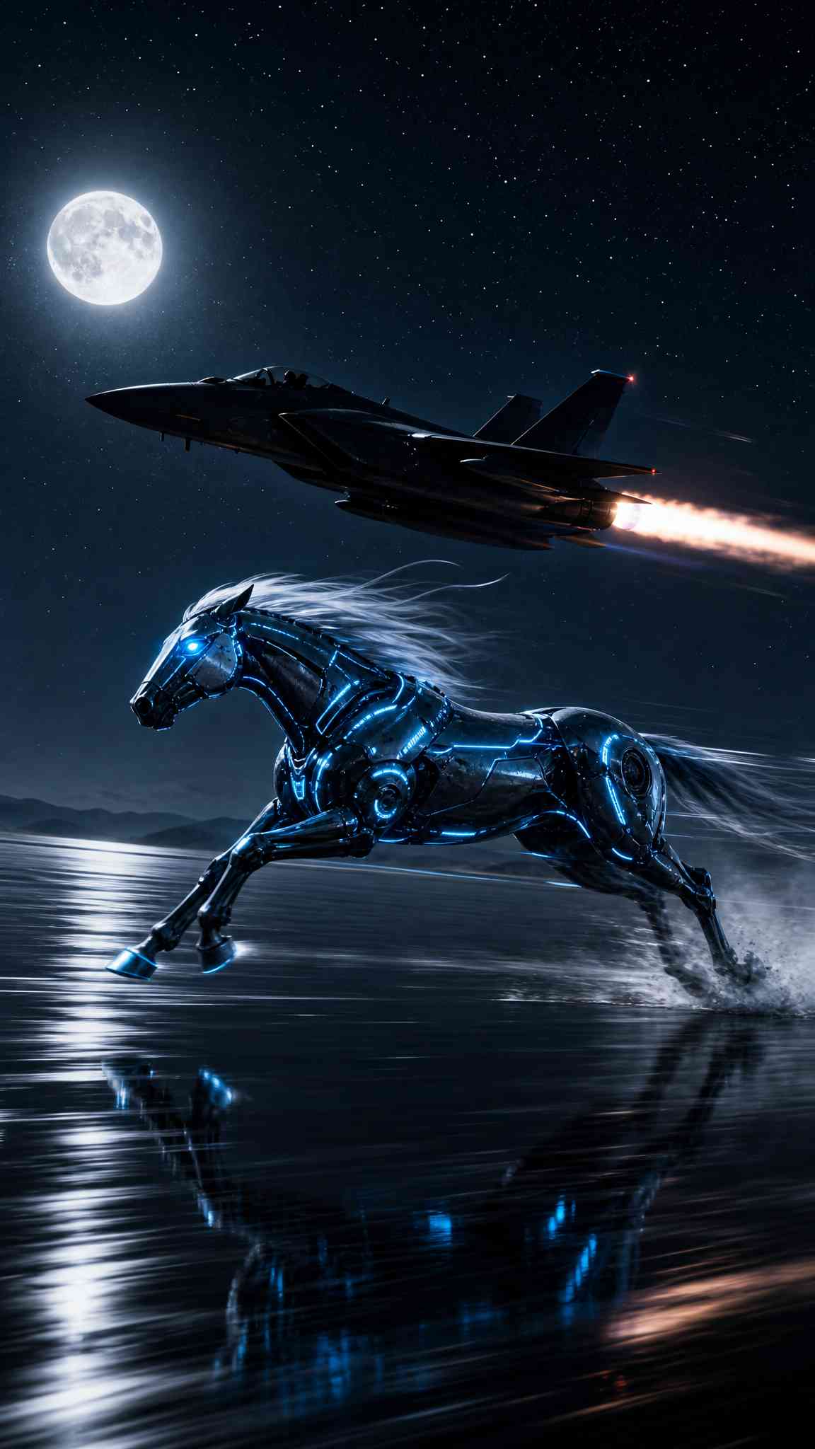Cybernetic Horse & Fighter Jet - 4K Phone Background