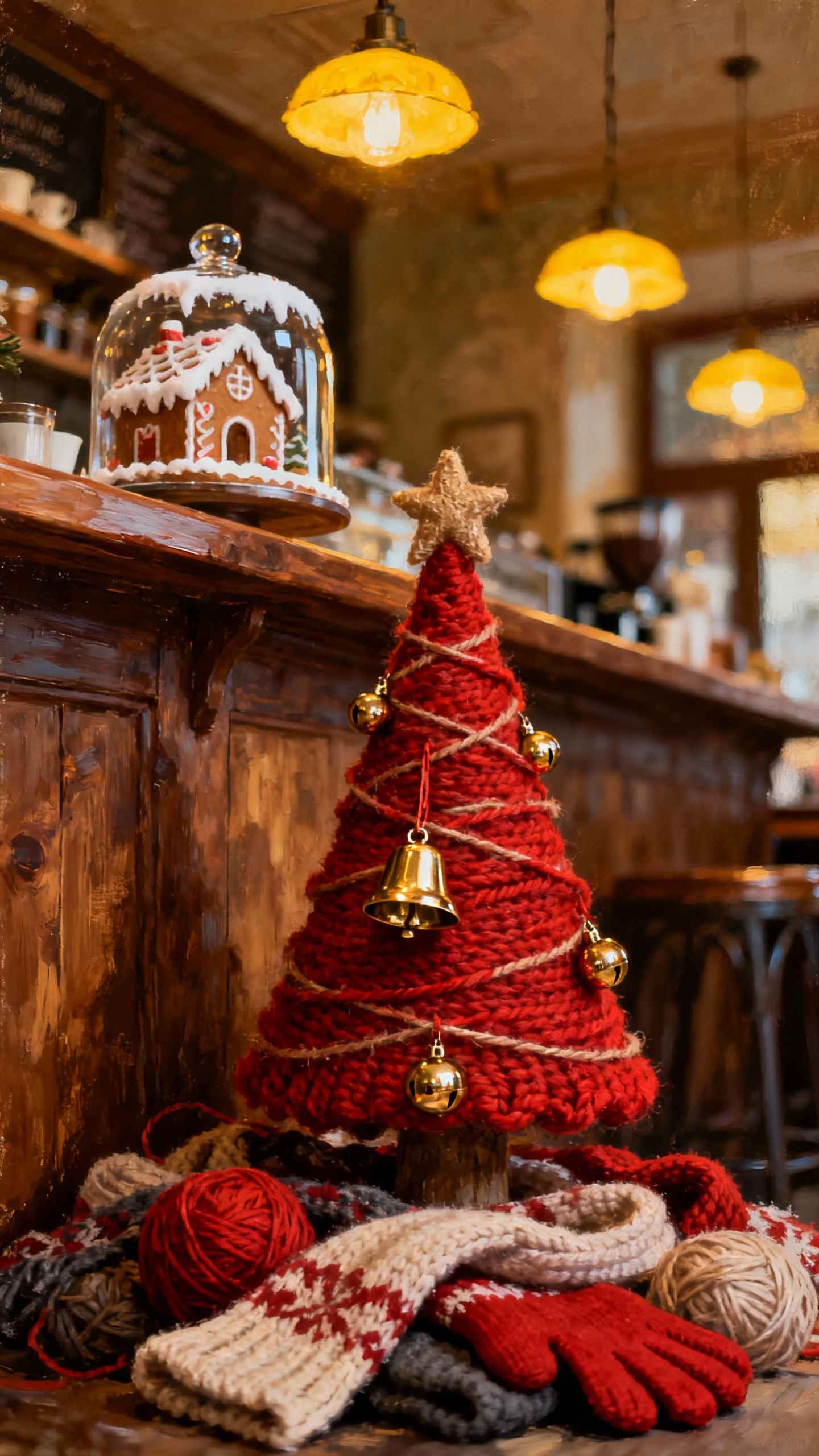 Roter Strick-Weihnachtsbaum - 4K Handy Wallpaper