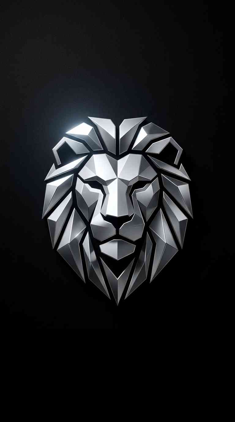 Geometric Silver Lion Head - 4K Phone Background