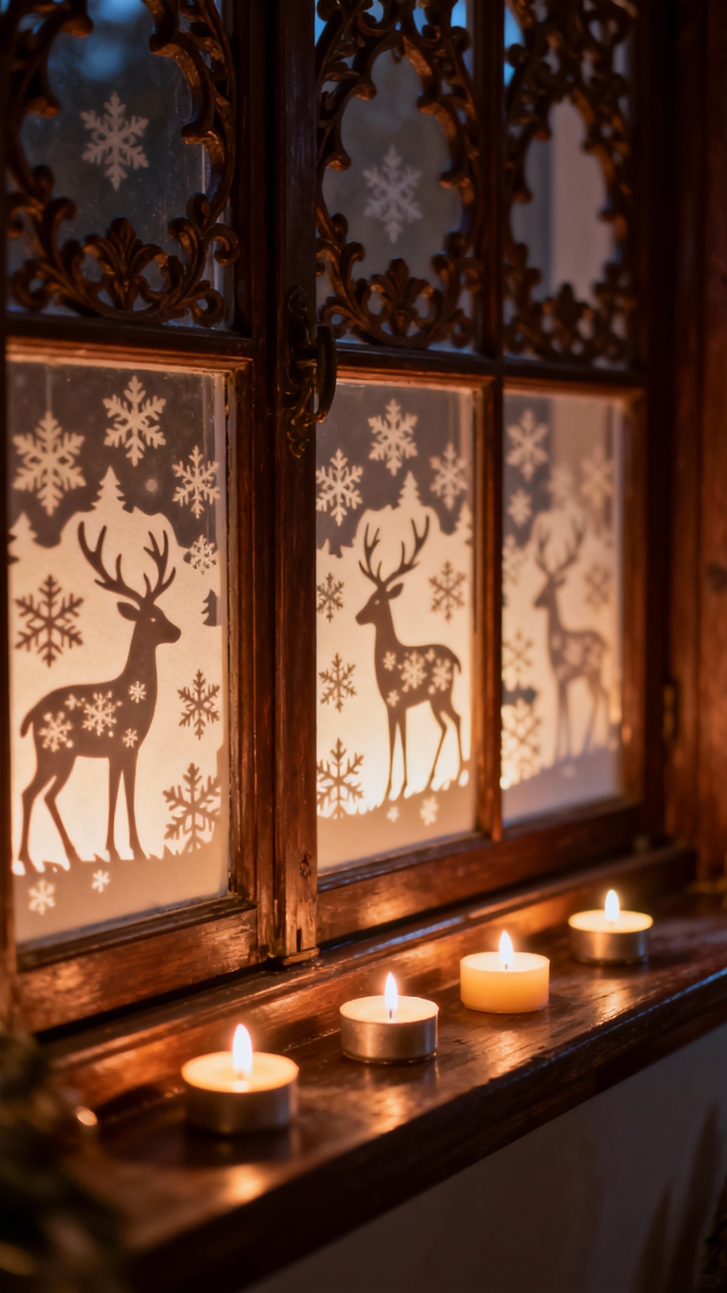 Weihnachtsfenster mit Rentieren - 4K Wallpaper