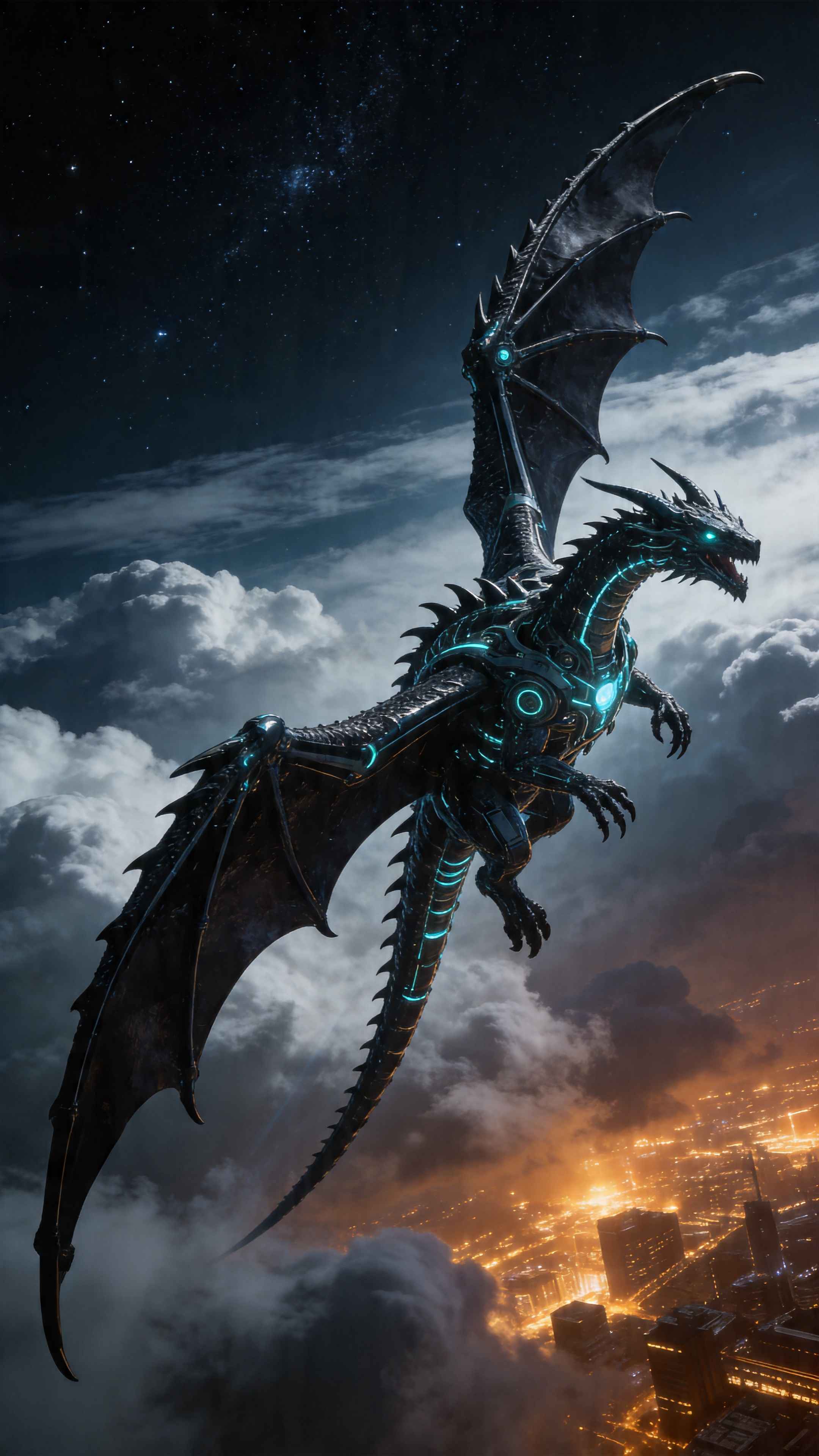 Cyber Mecha Dragon Night City - 4K Wallpapers