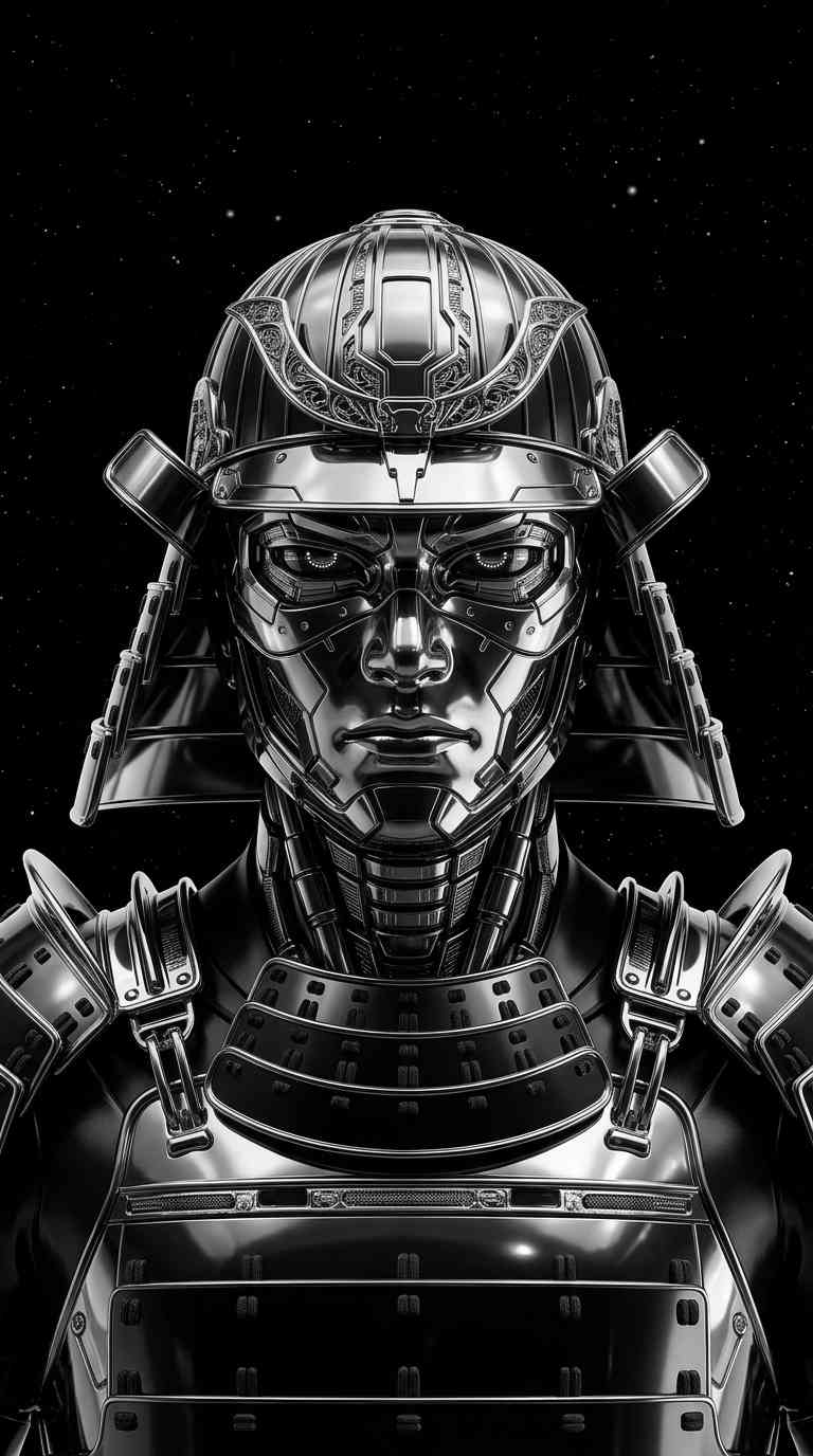 Samouraï Mecha Chrome - Arrière-plan 4K
