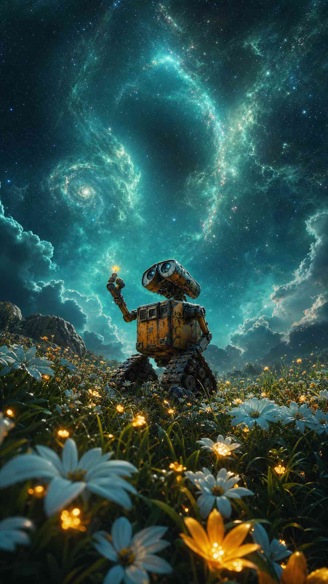WALL-E Cosmic Flower Field - 4K Background