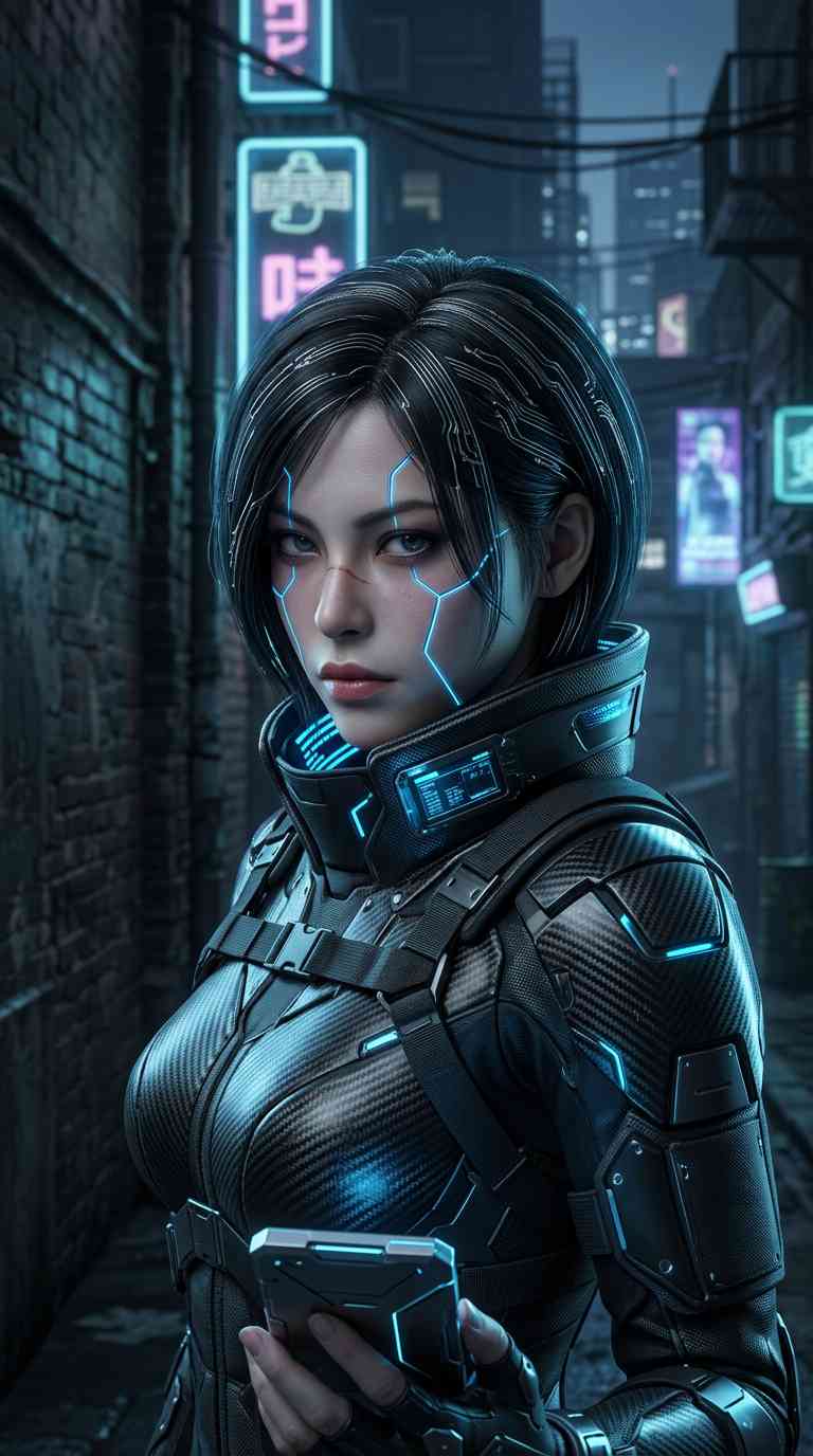 Cyberpunk Mädchen Taktische Rüstung - 4K Hintergrundbild