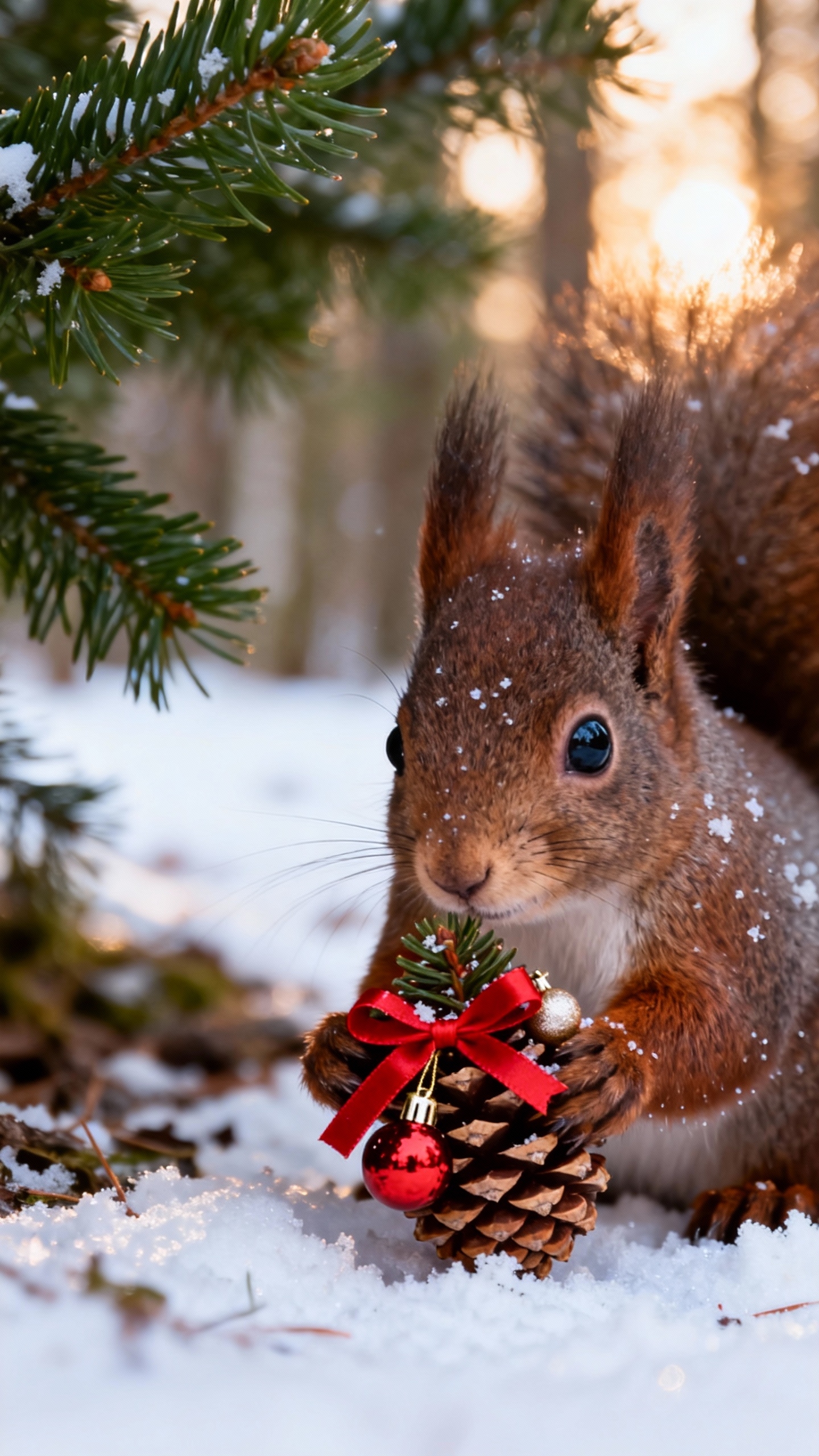 Weihnachts Eichhörnchen Winterwald - 4K Wallpaper