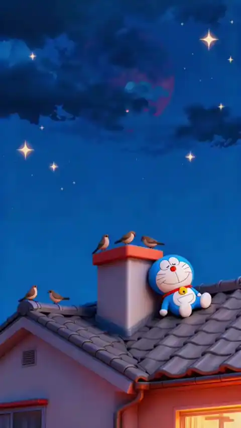 ドラえもん 星空と屋根の動く壁紙