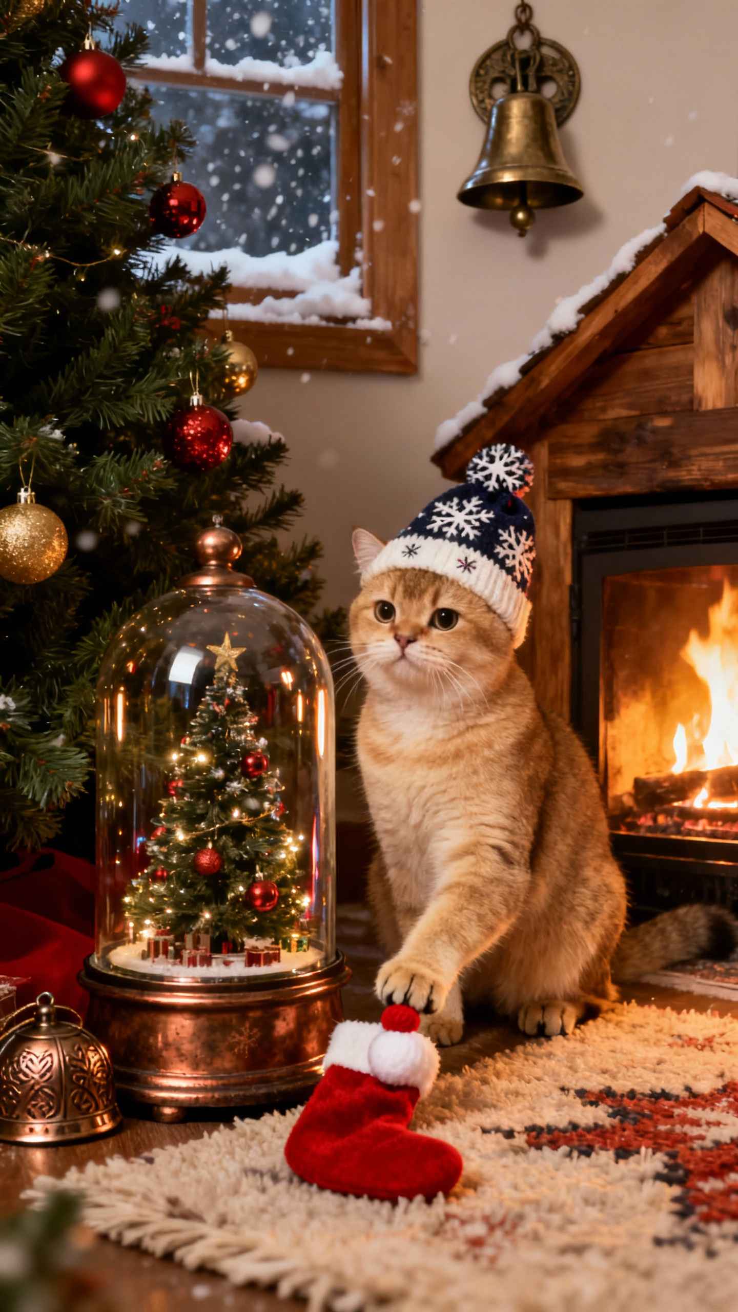 クリスマスの猫と暖かい暖炉 - 4K待ち受け
