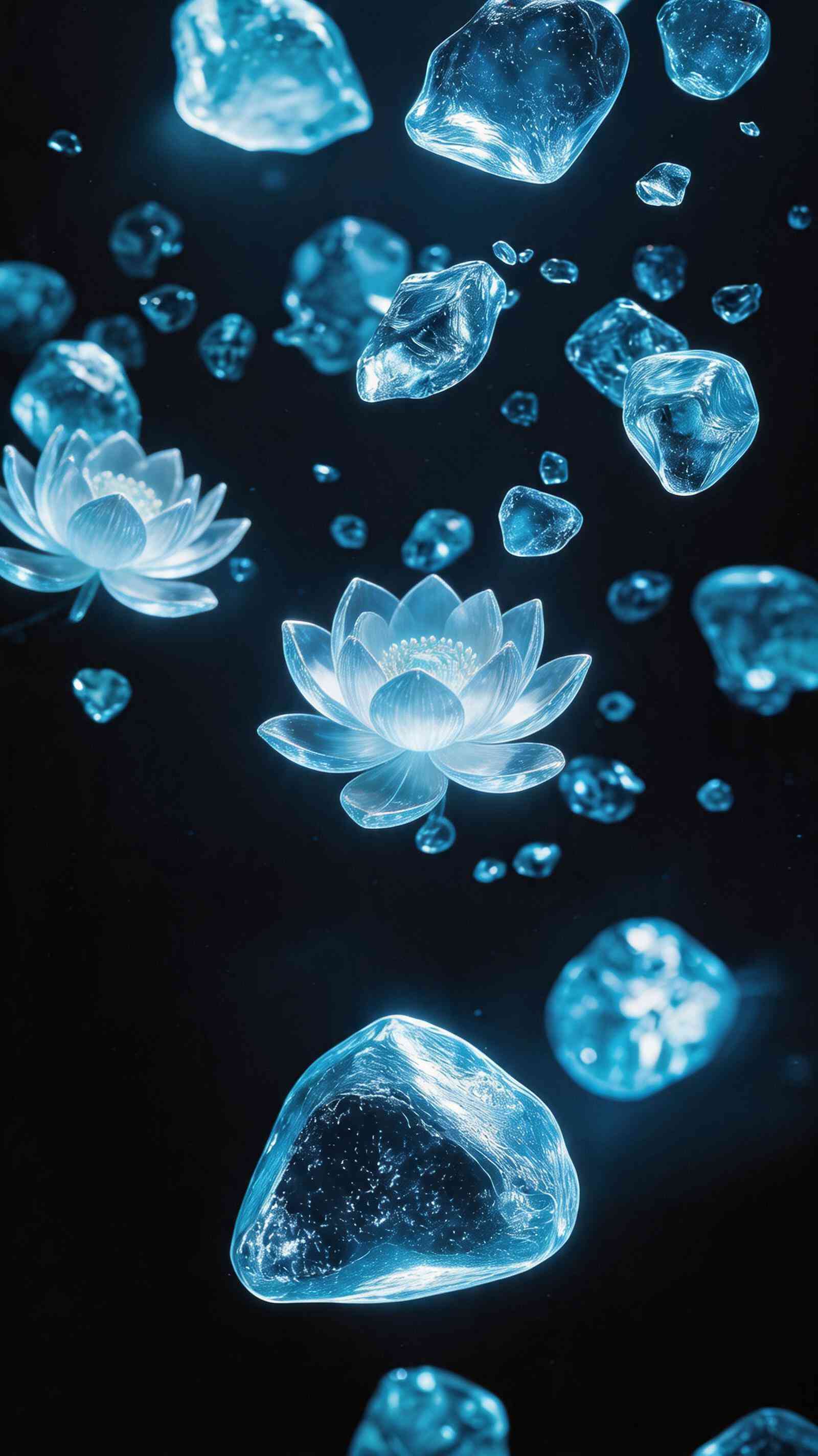 Glowing Blue Lotus Ice Crystals - 4K Aesthetic Wallpaper