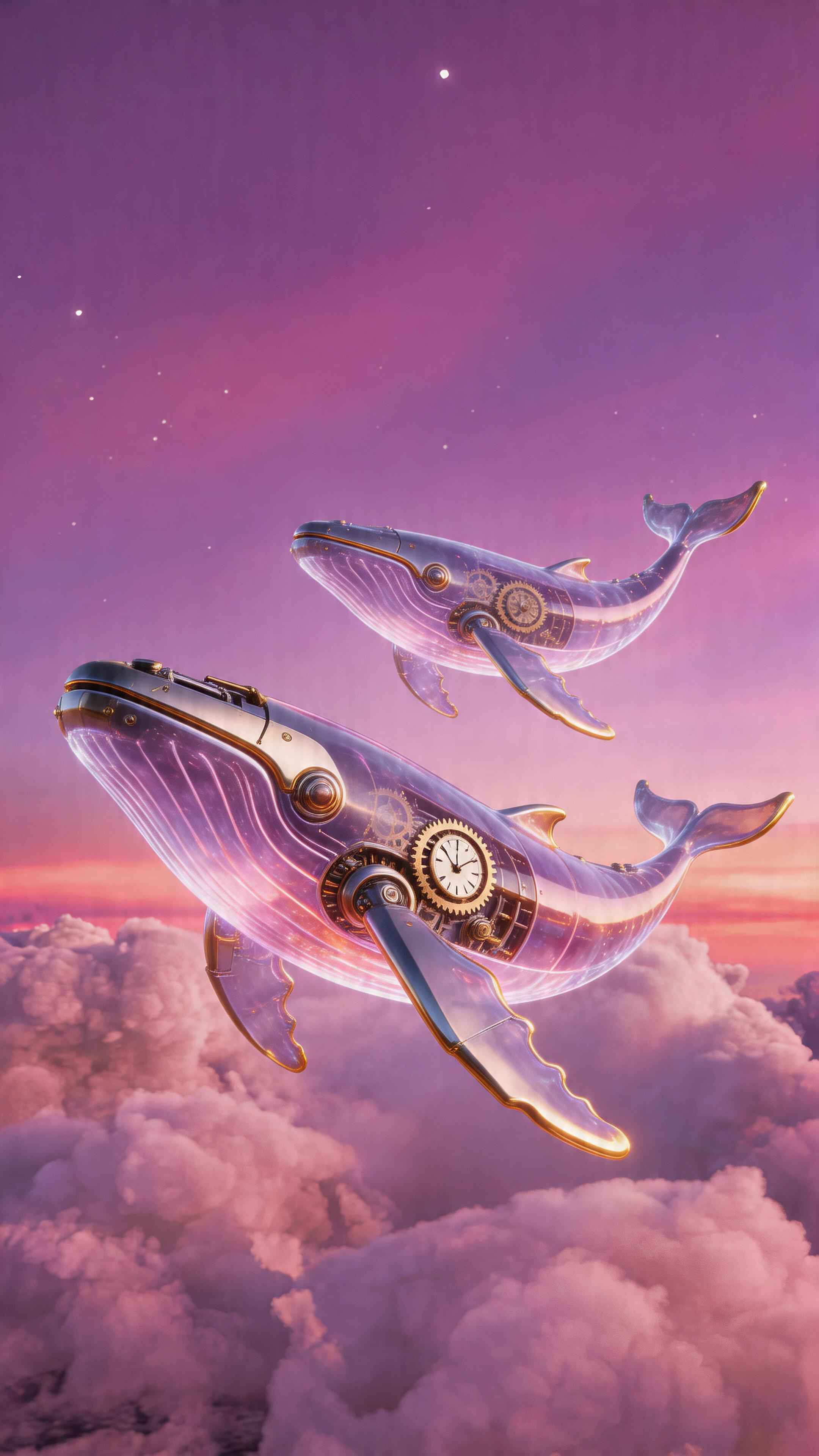 Steampunk Clockwork Whales - 4K Phone Background
