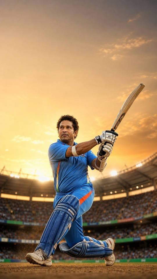 Sachin Tendulkar Realistischer Action-Shot - 4K Wallpaper