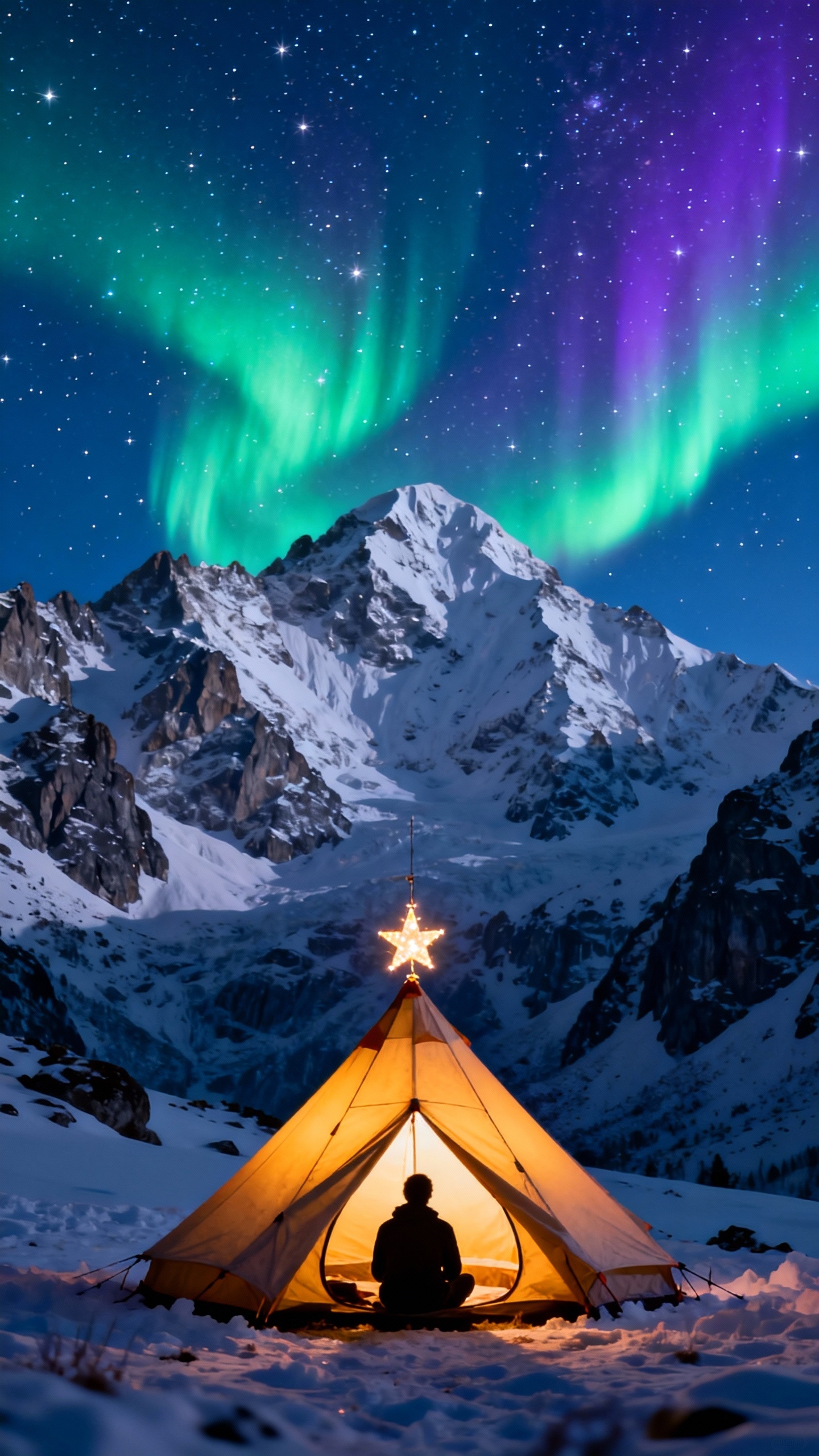 Winter Aurora Mountain Camping - 4K Wallpaper