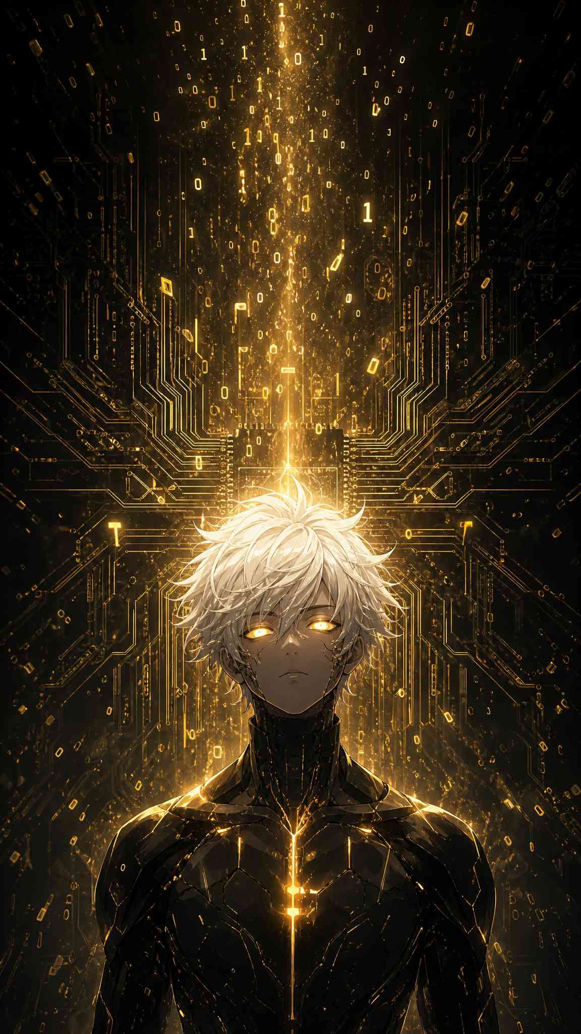 Cyberpunk Anime Boy Digital Code - 4K Wallpaper