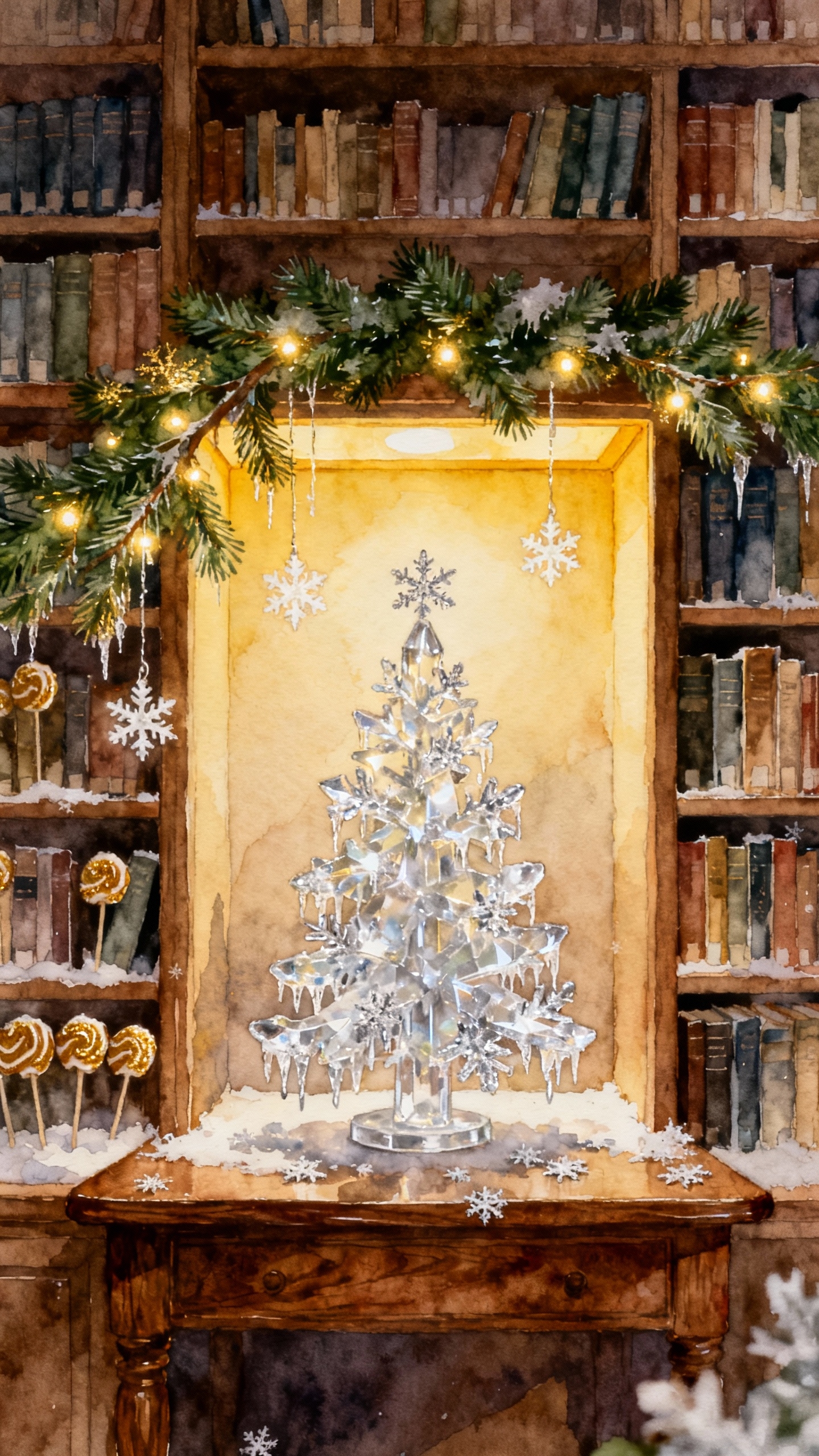 Crystal Christmas Tree Library - 4K Wallpaper
