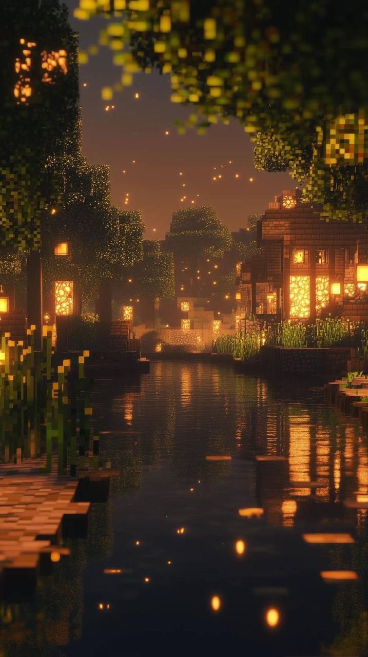 Village Minecraft Voxel - Arrière-plan 4K