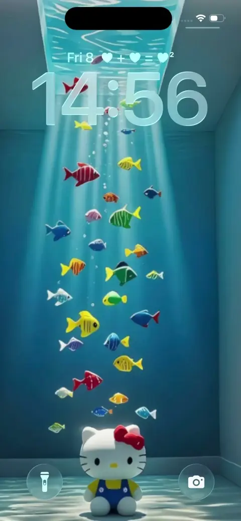 Hello Kitty & Colorful Fish 3D - 4K Wallpaper