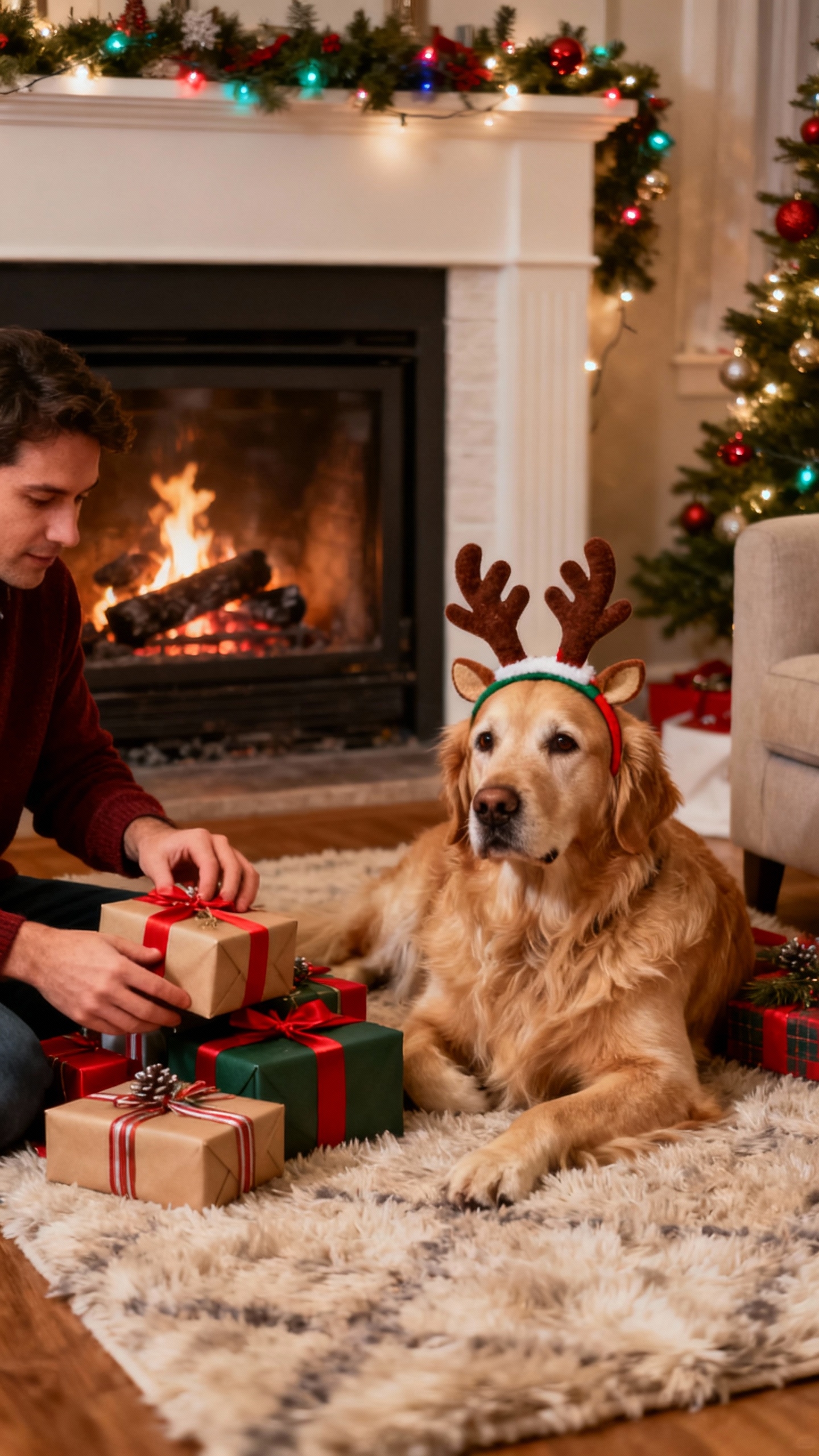 クリスマス ゴールデンレトリバー - 4K壁紙