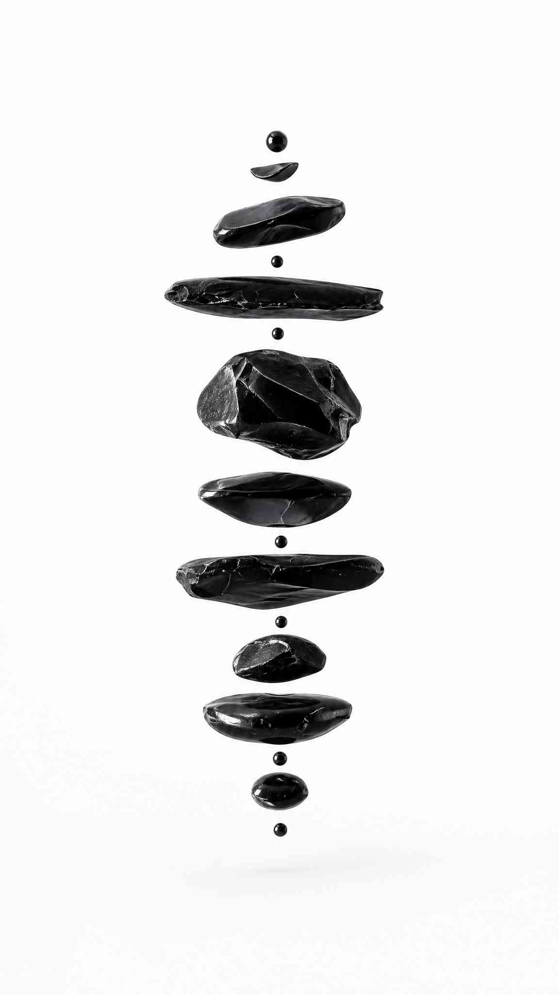 Floating Black Rocks: Minimalist 4K Phone Wallpaper