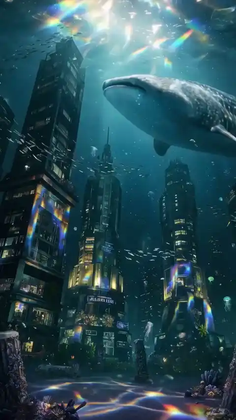 Whale Shark Underwater City - 4K Live Wallpaper