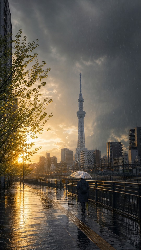 cuaca besok - Tokyo Skytree Rainy Day 4K Wallpaper