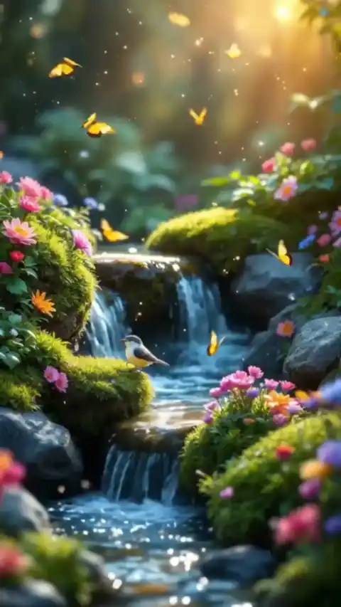 Enchanted Waterfall Garden Nature - Live Wallpaper