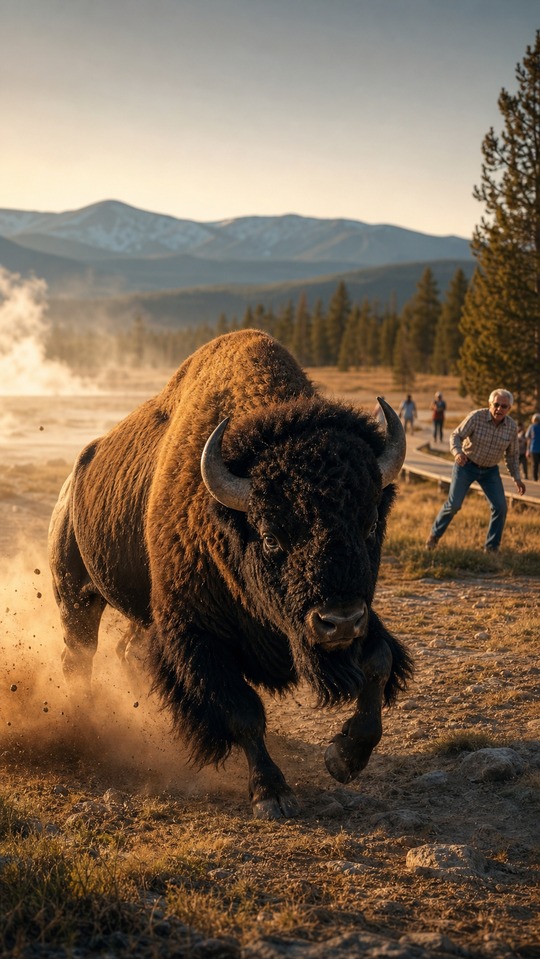 Bison Attack Yellowstone 2026 - Cinematic 4K Wallpaper
