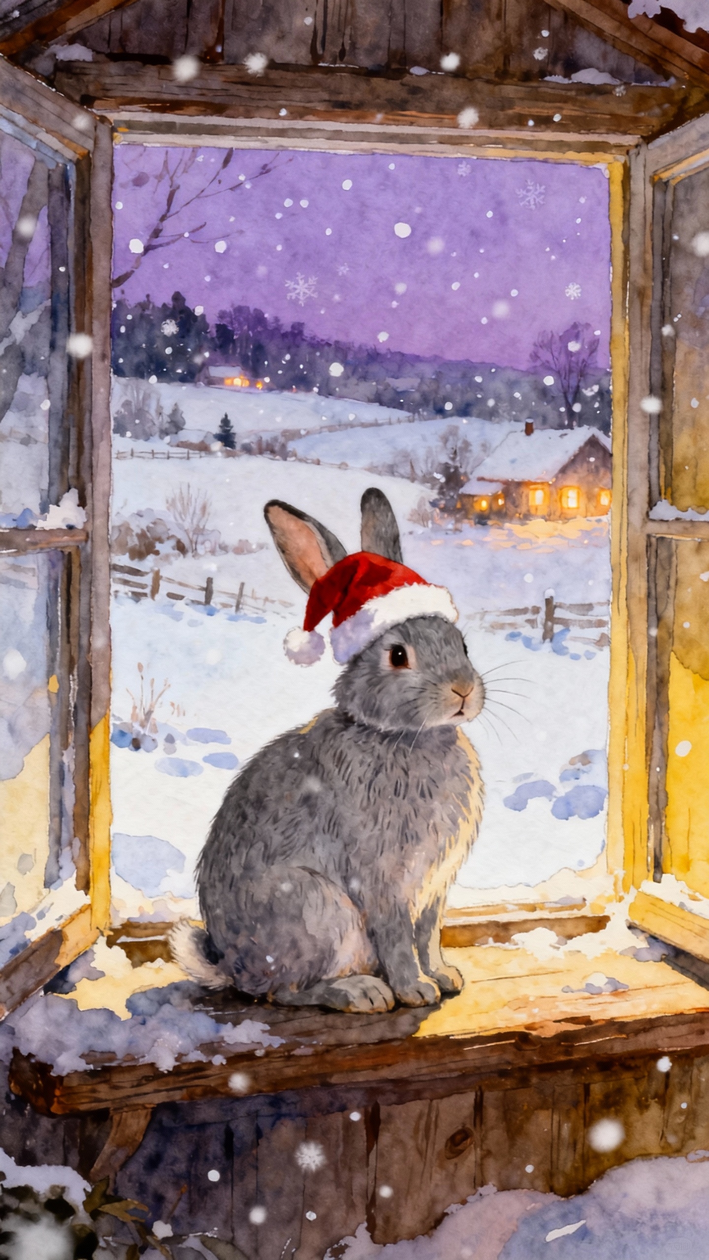 Christmas Rabbit Watercolor Art - 4K Wallpapers