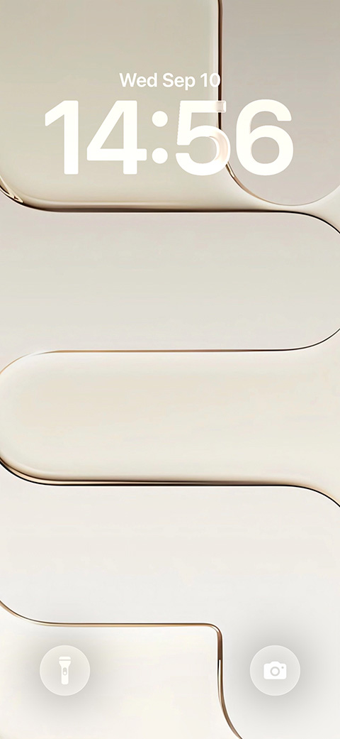 モバイル端末のロック画面に表示された、ベージュの立体的な抽象ウェーブパターン。