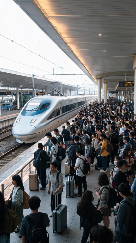 High-Speed Rail Suspension & Crowded Platform - 4K Wallpaper