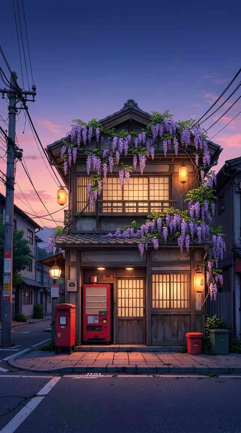 Casa Japonesa con Glicinas - Fondos para Celular 4K