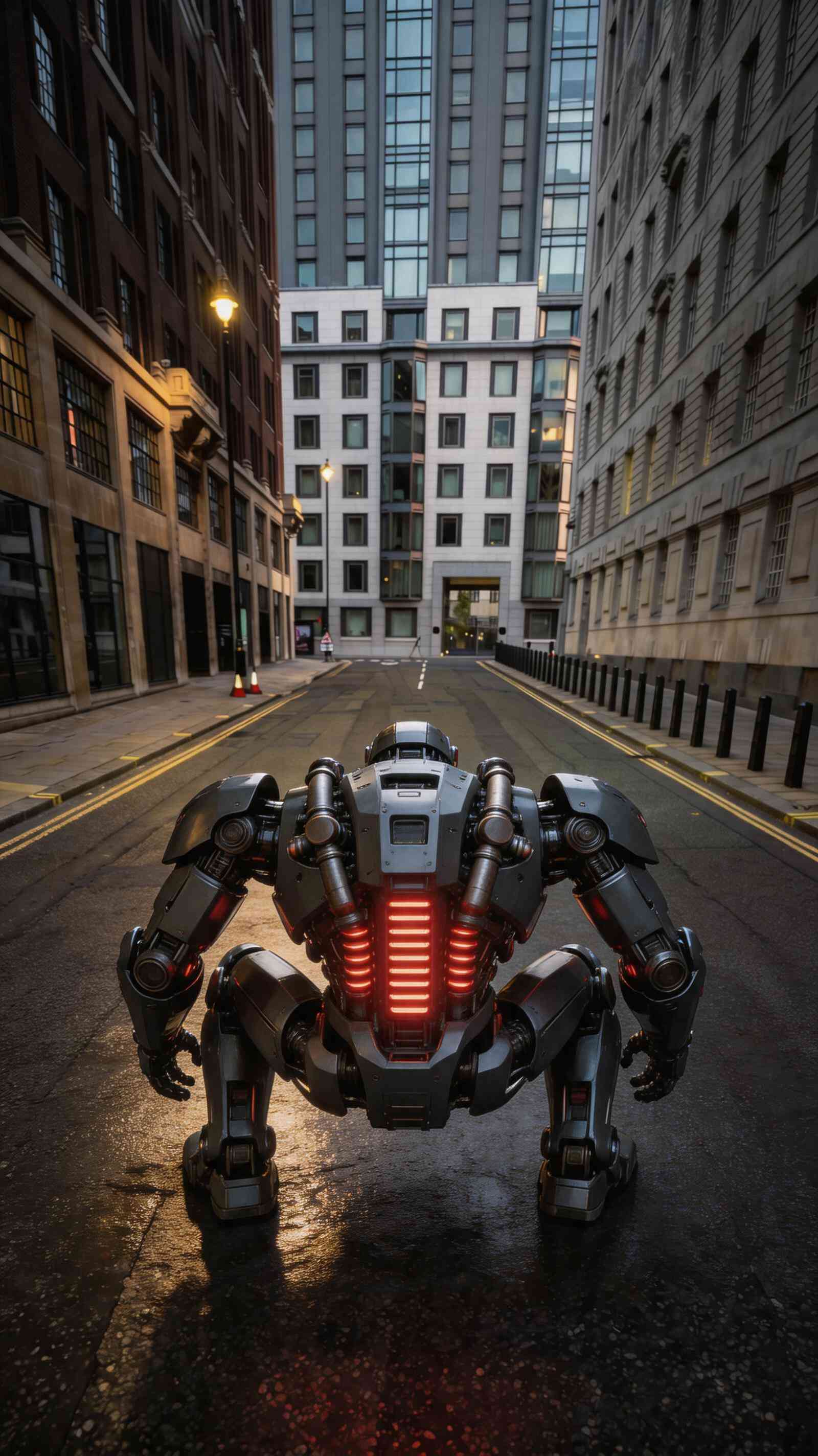 Sci-Fi Robot in Urban Street Wallpaper