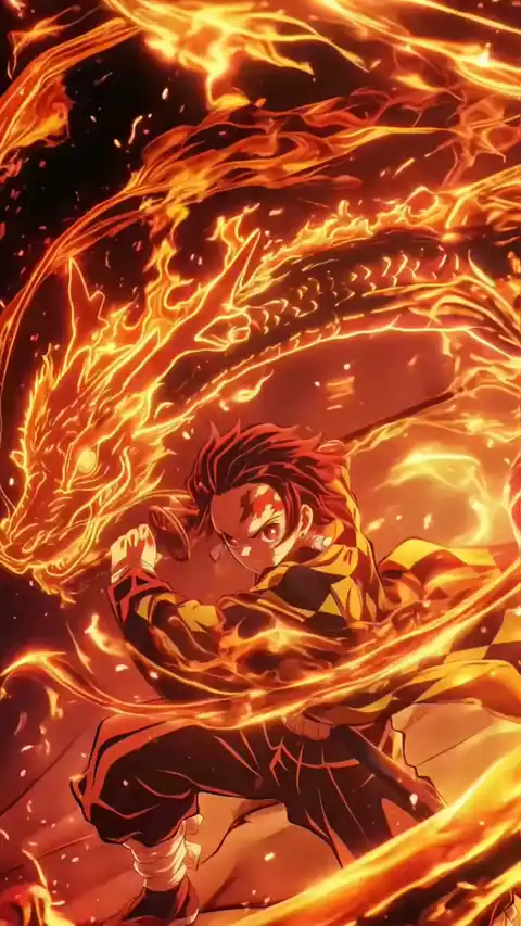 Tanjiro Dragón de Fuego - Fondo de Pantalla Animado