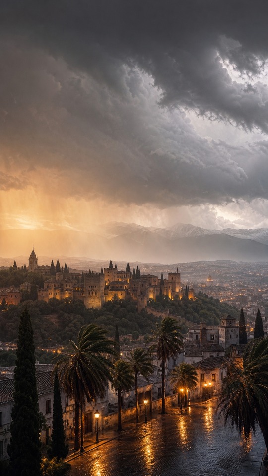 Alhambra Granada Stormy Tiempo - 4K Wallpaper