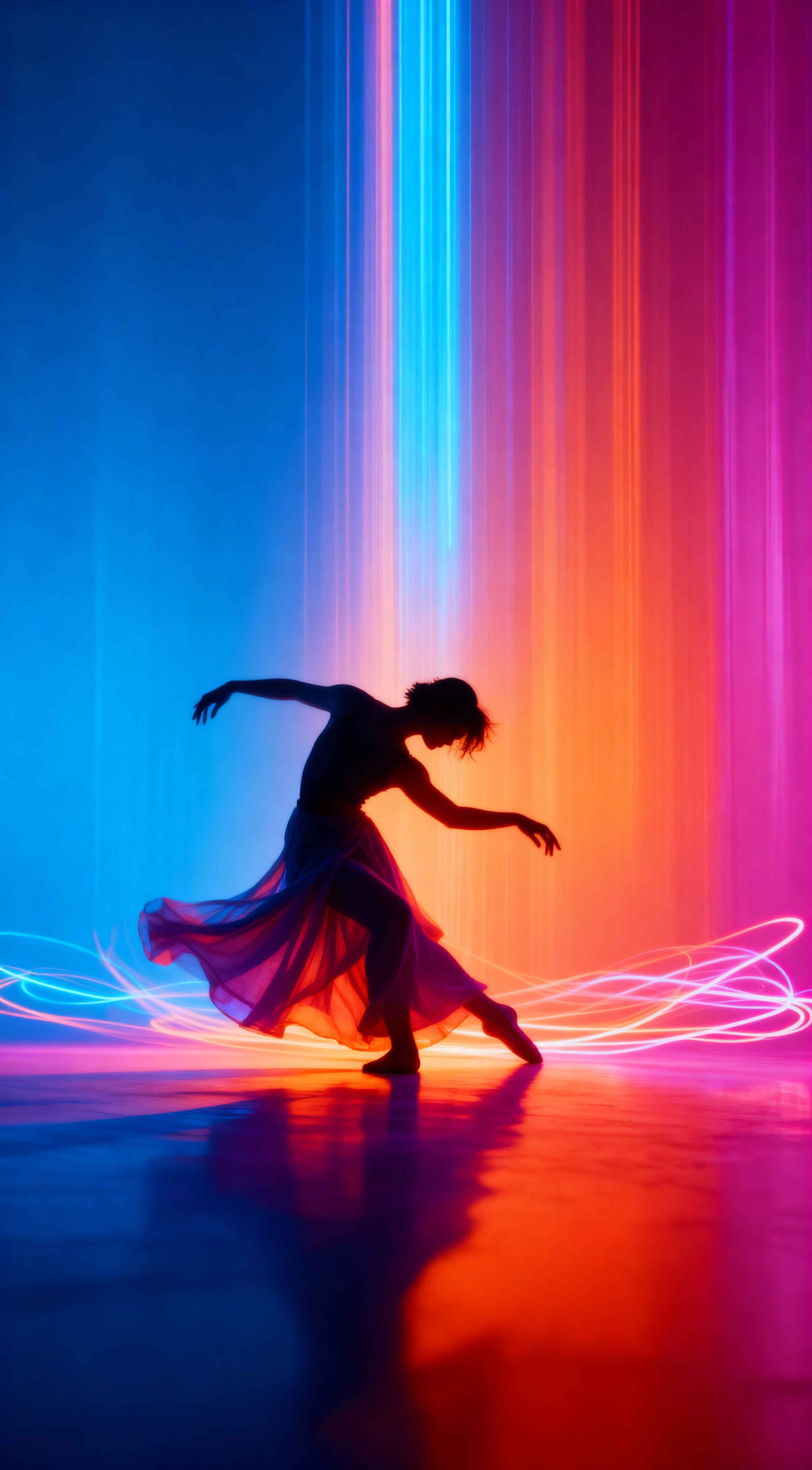 Danseuse Silhouette Néon Abstrait - 4K Mobile