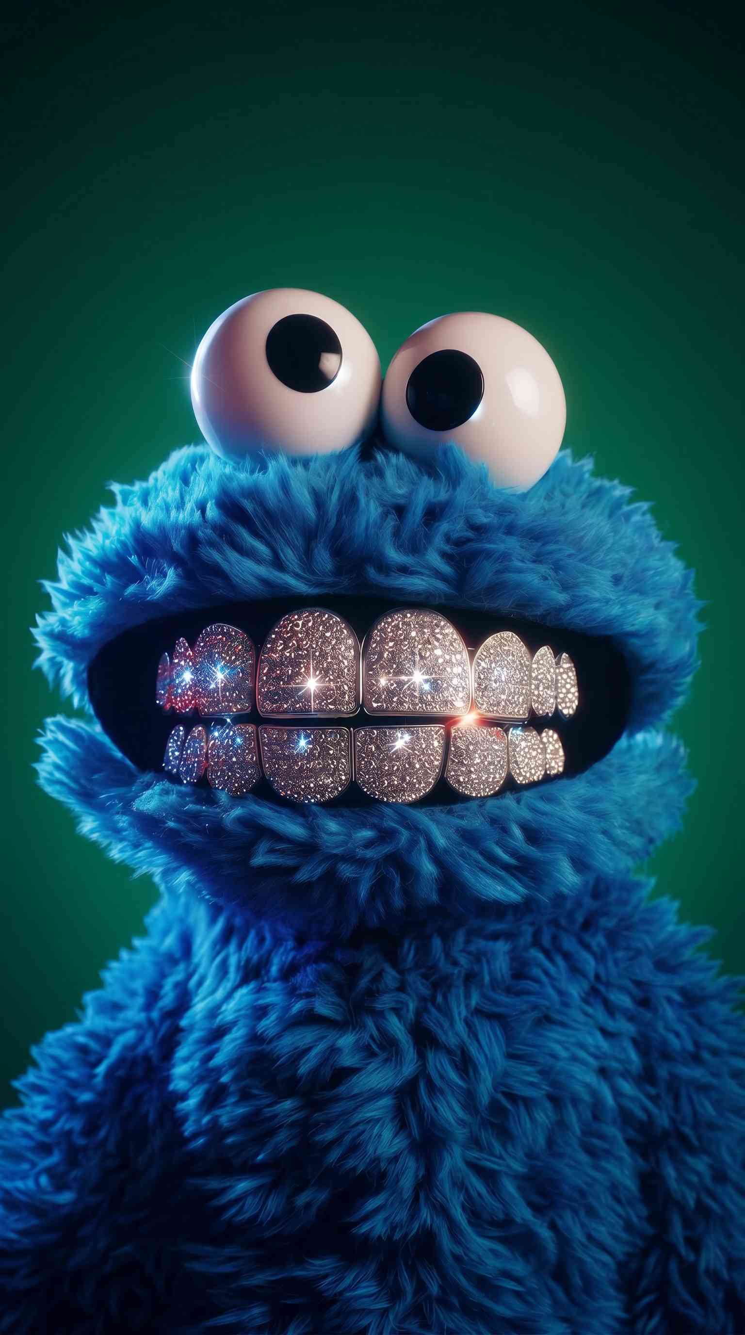 Cookie Monster Diamond Grillz - 4K Phone Background