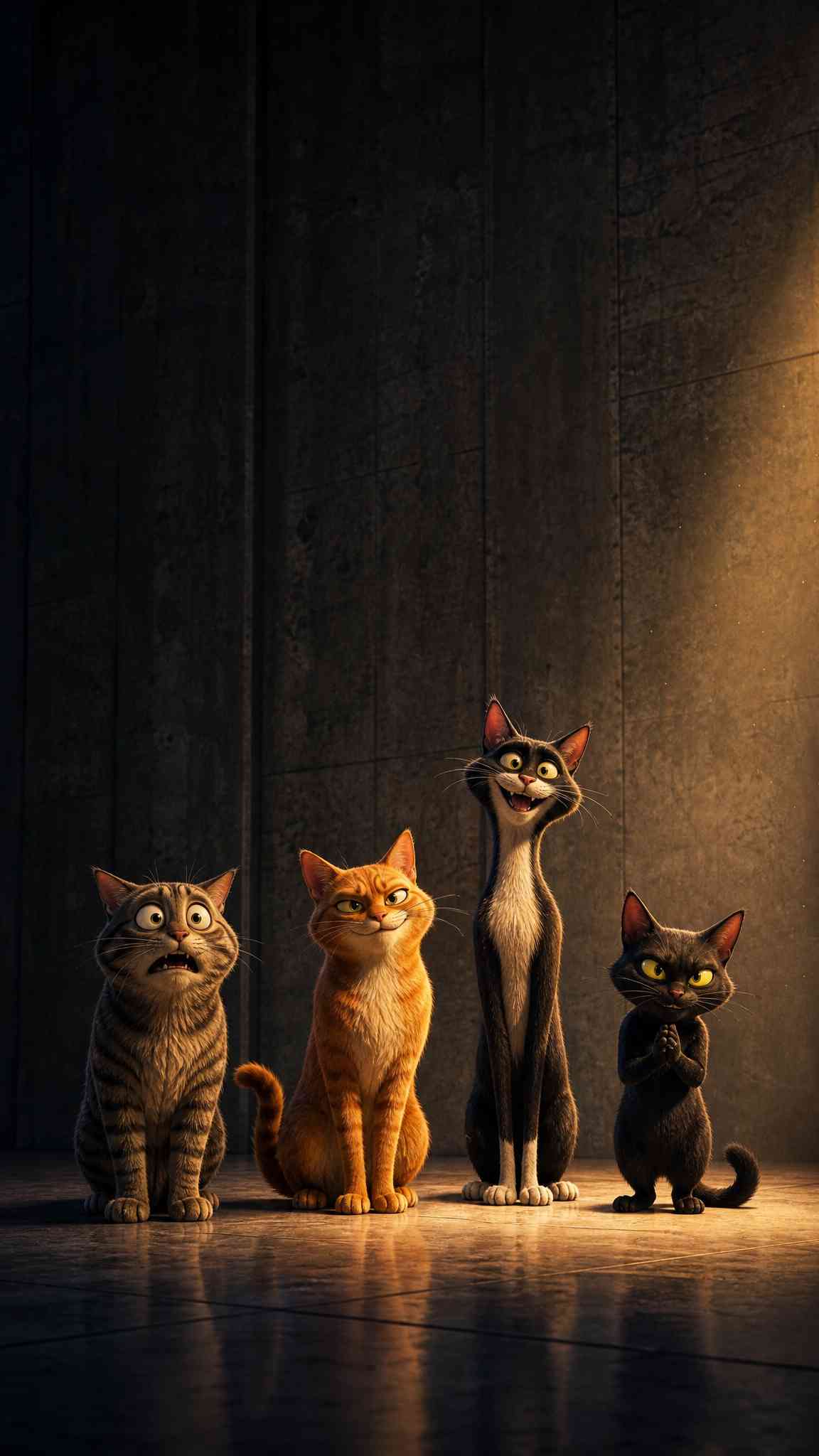Four Funny Animated Cats Wallpaper