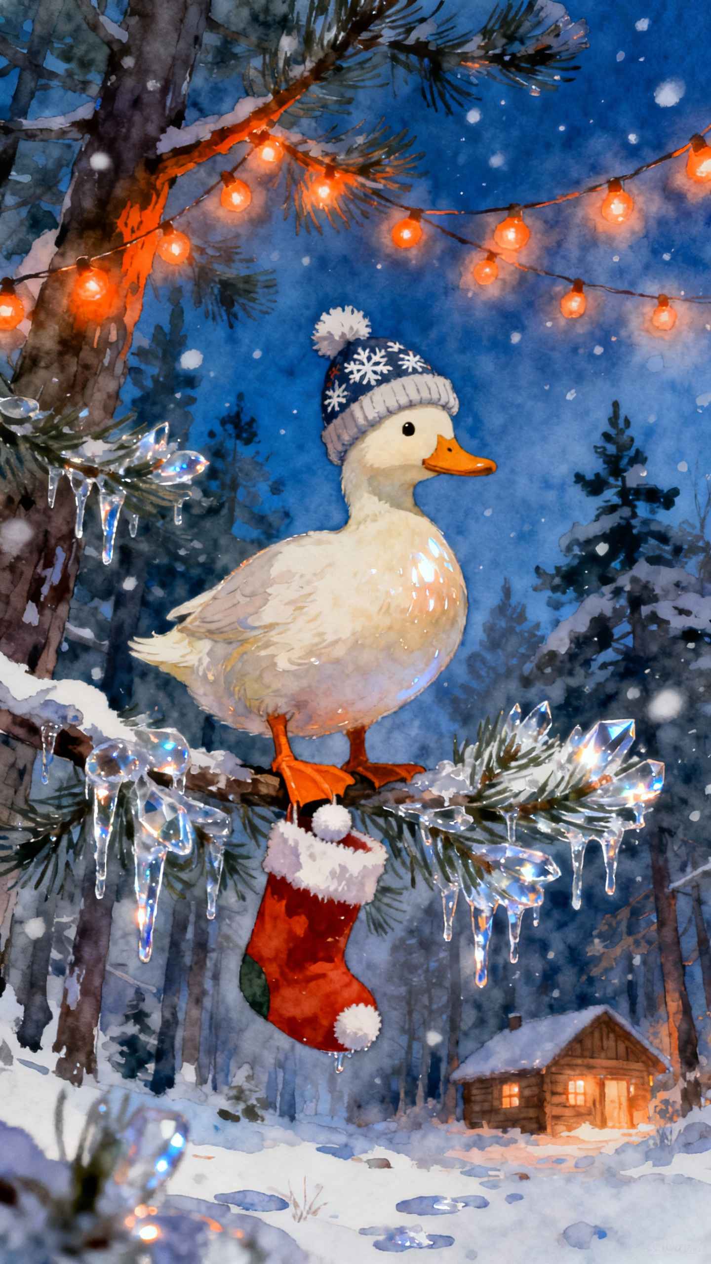 Weihnachtsentchen im Winter - 4K Wallpaper