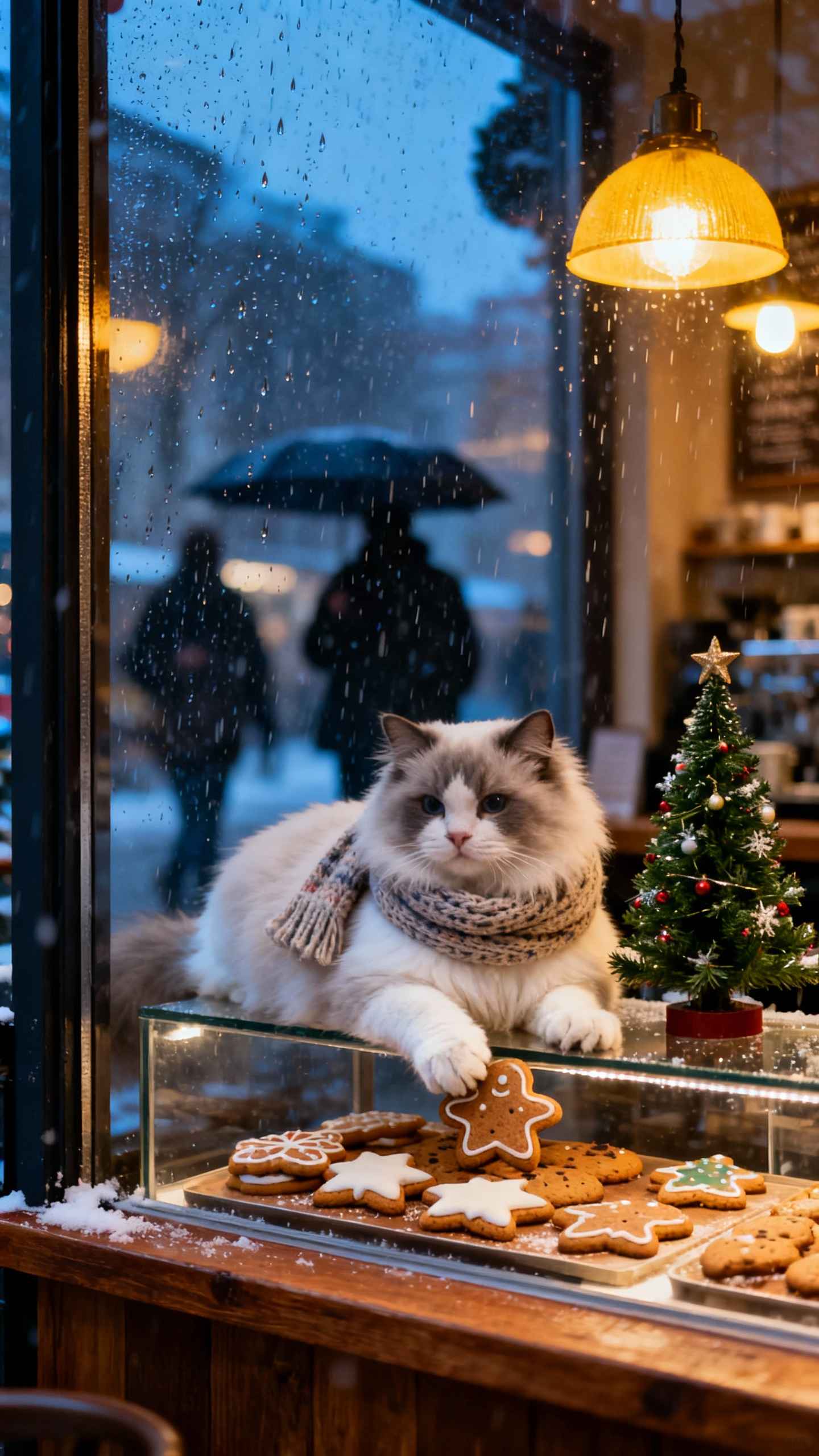 Chat Ragdoll et Boulangerie d'Hiver - Fond d'écran 4K