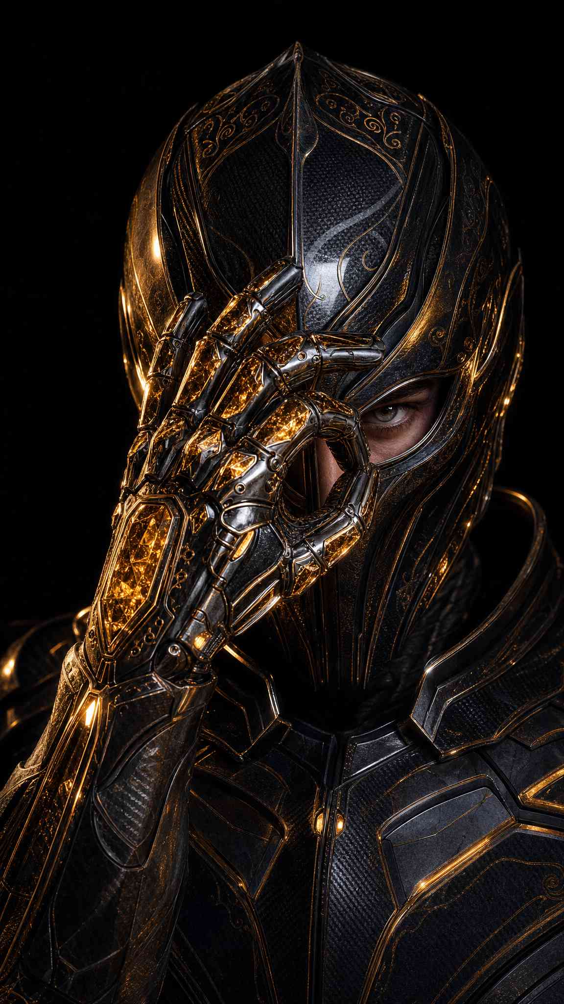 Golden Knight Cyber Armor - 4K Phone Wallpaper