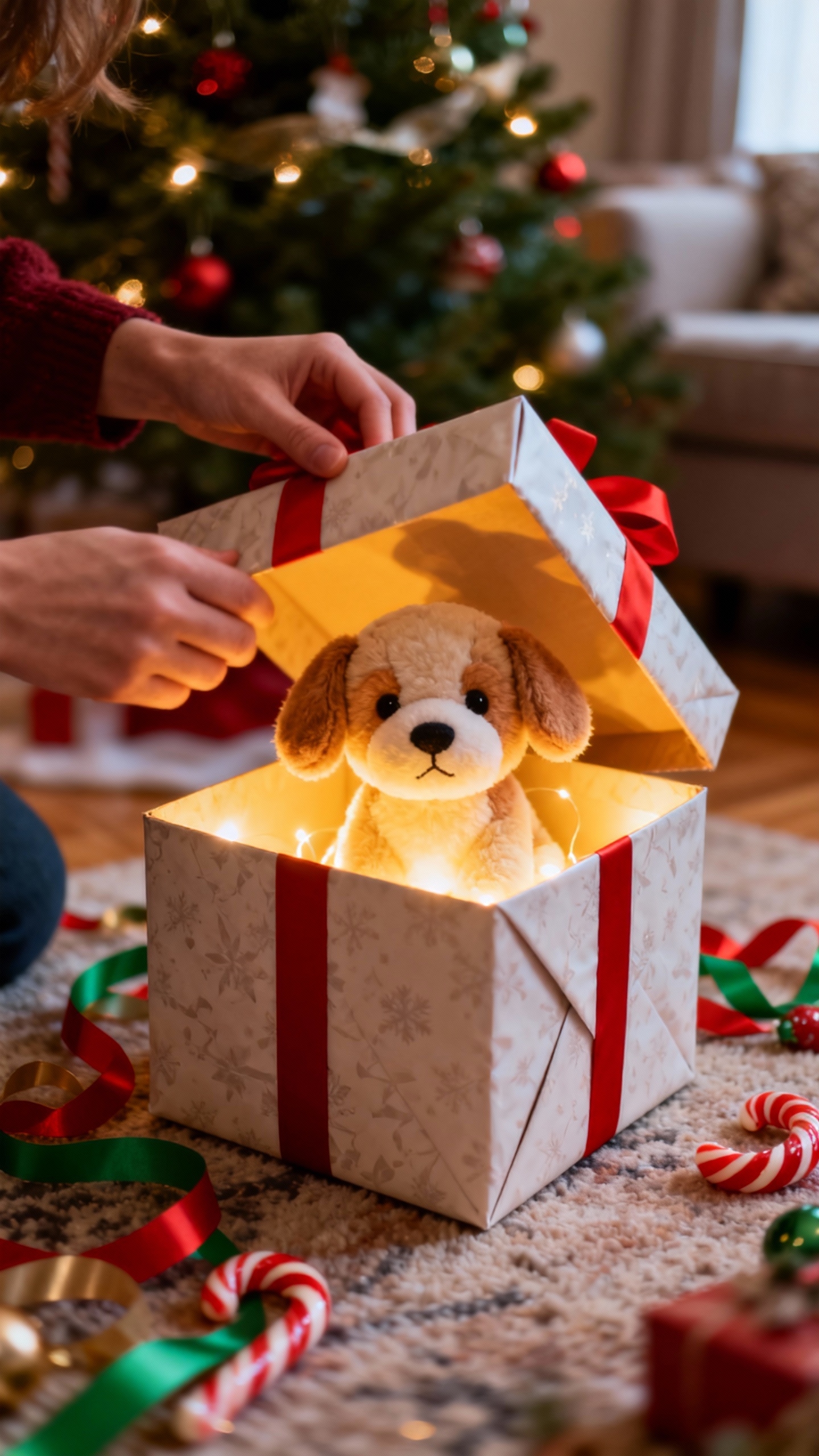 Chiot en Peluche de Noël - Fond d'écran 4K